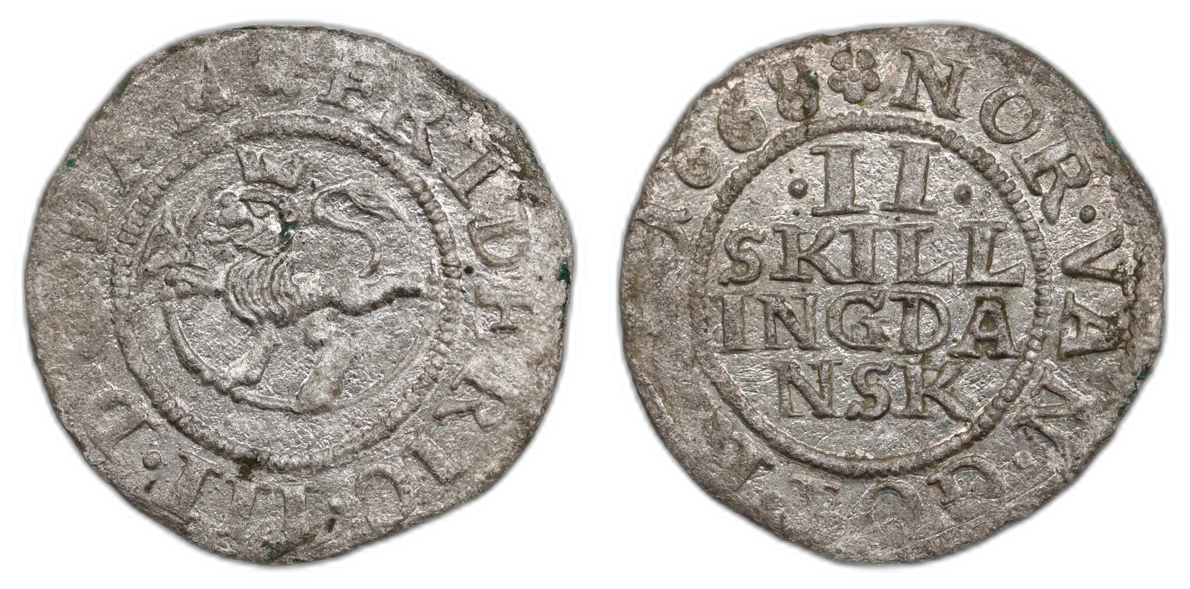 Norge 2 Skilling 1668 Kv 1+/01