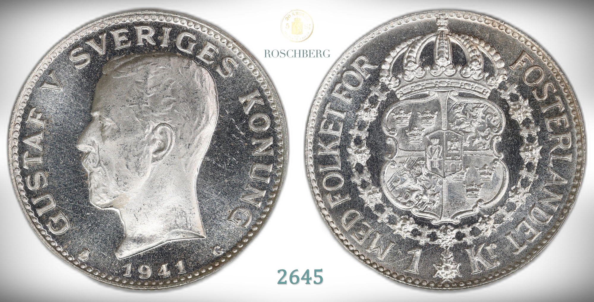 Sverige 1 Krona 1941  Kv: PRAKT