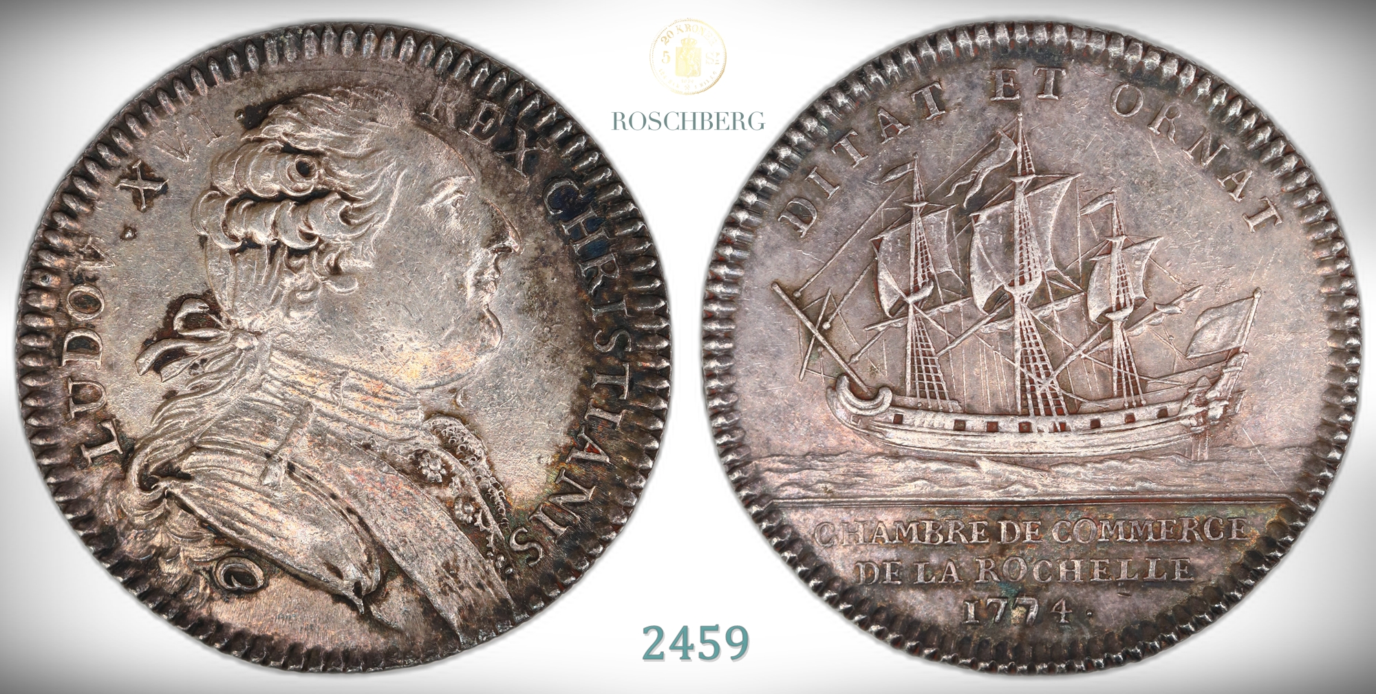 France Silver jeton 1794 Chambre de Commerce, La Rochelle Kv: AU