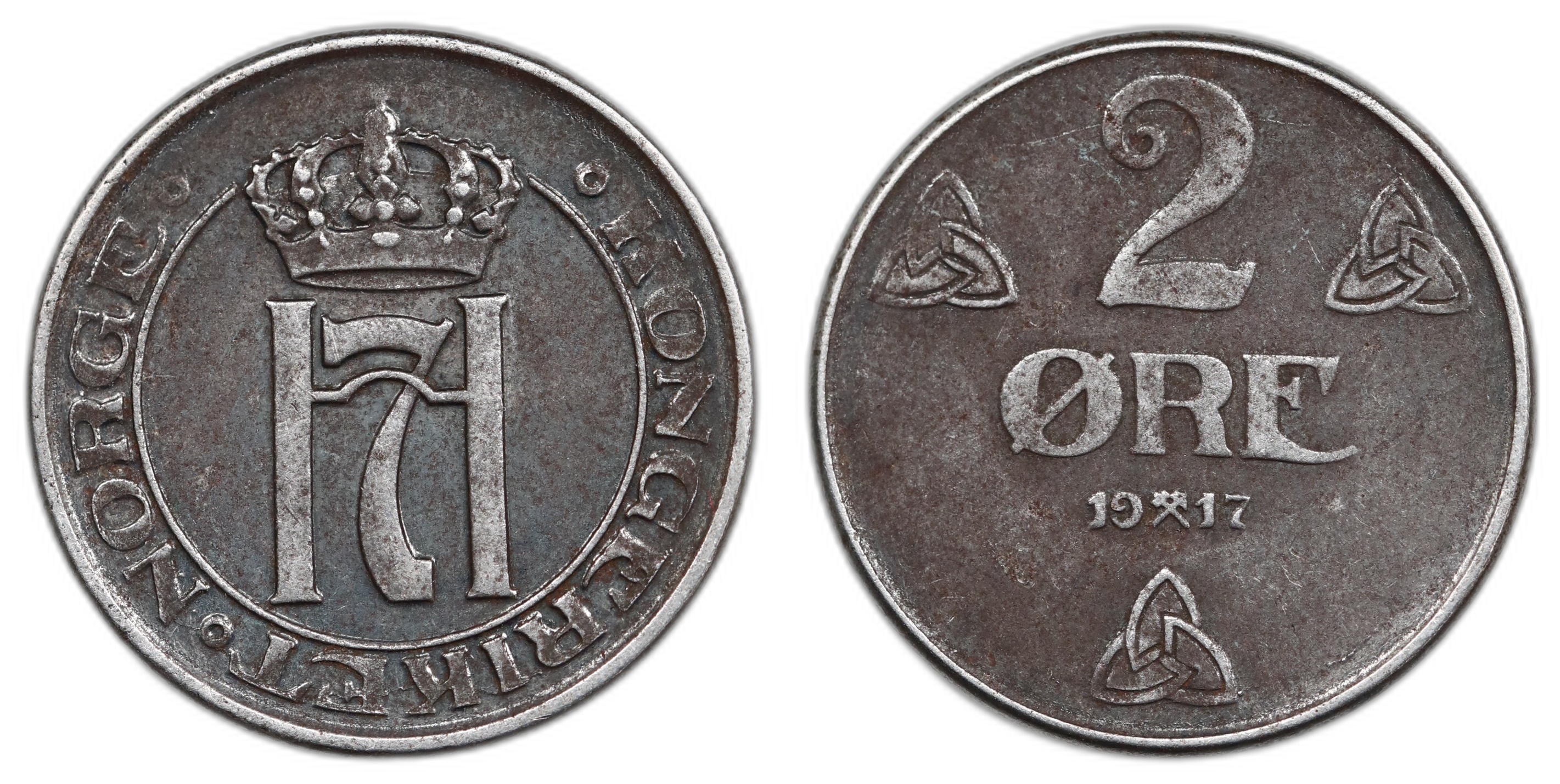 Norge 2 Øre 1917 Kv 1+