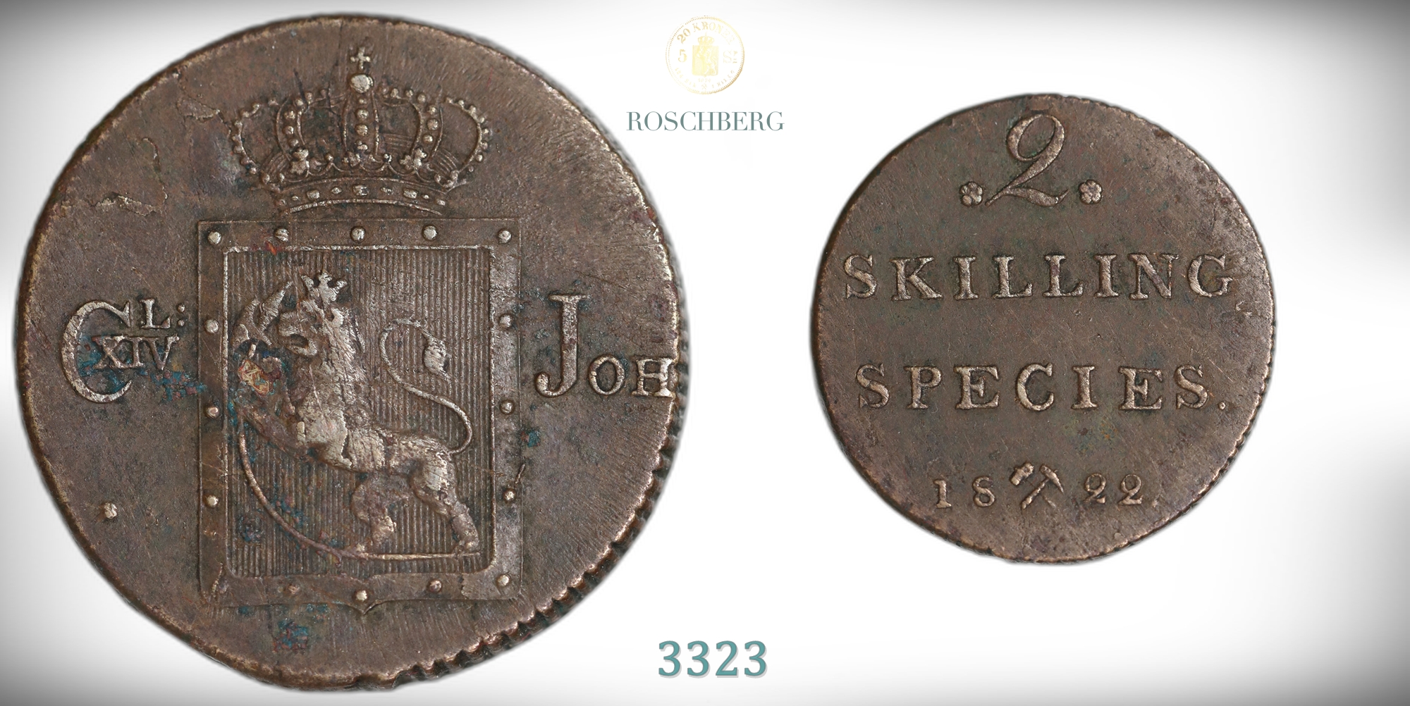 Norge 2 Skilling 1822  Kv: 1/1+