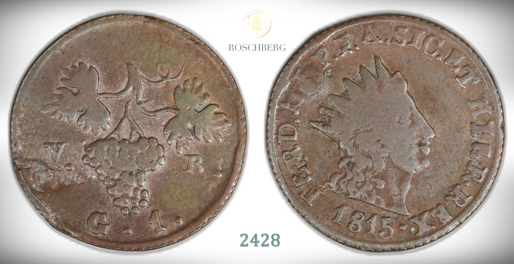 Sicily 1 Grano 1815  Kv: VF