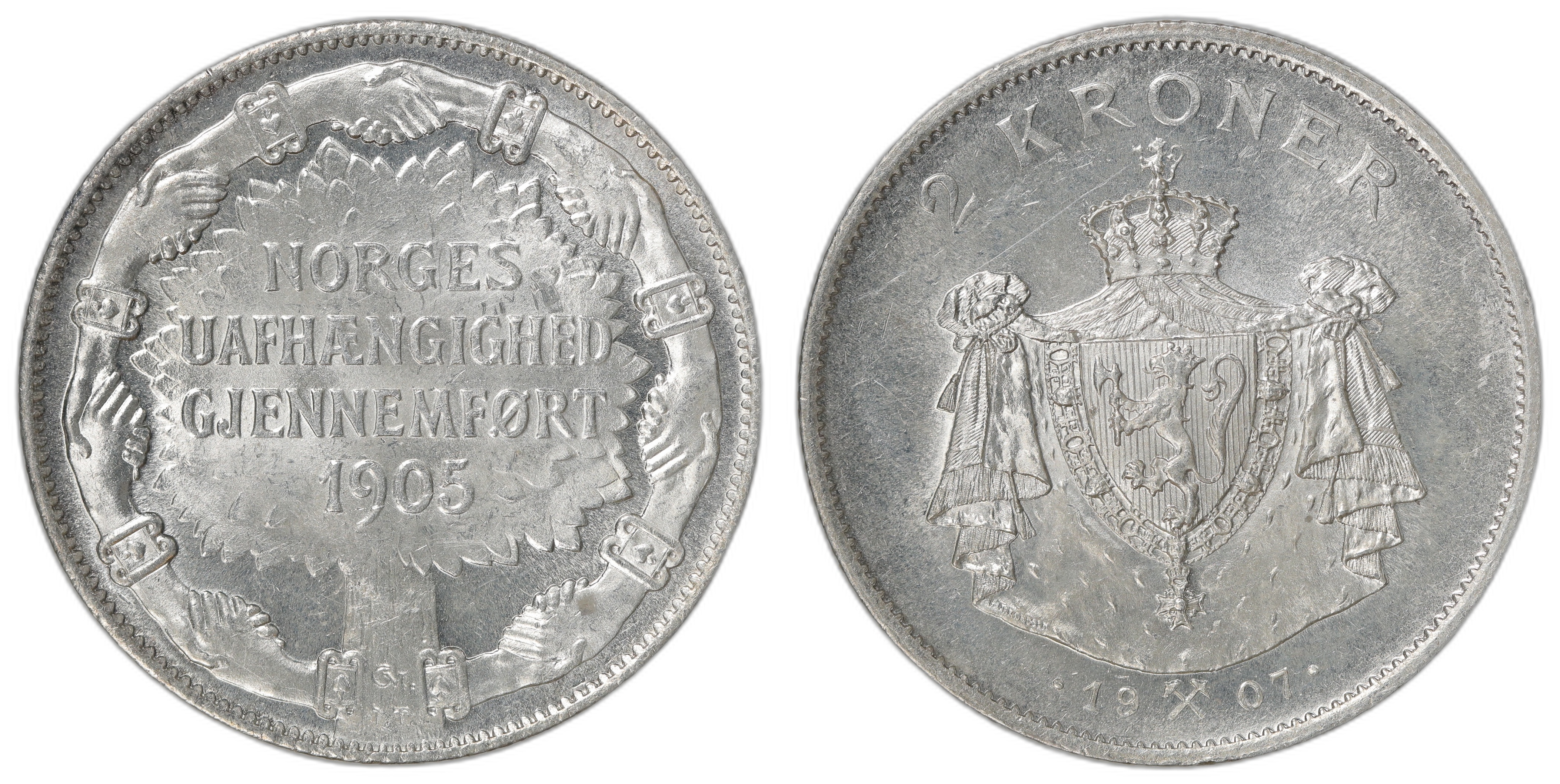 Norge 2 Kroner 1907 Kv: 0/01