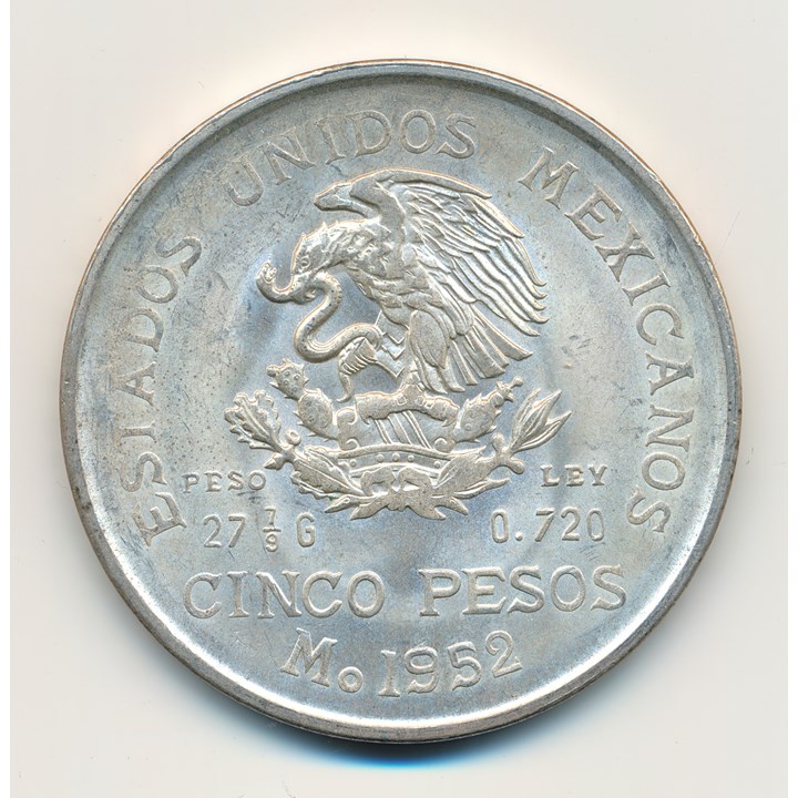 Mexico 5 Pesos 1952 Kv 0/01