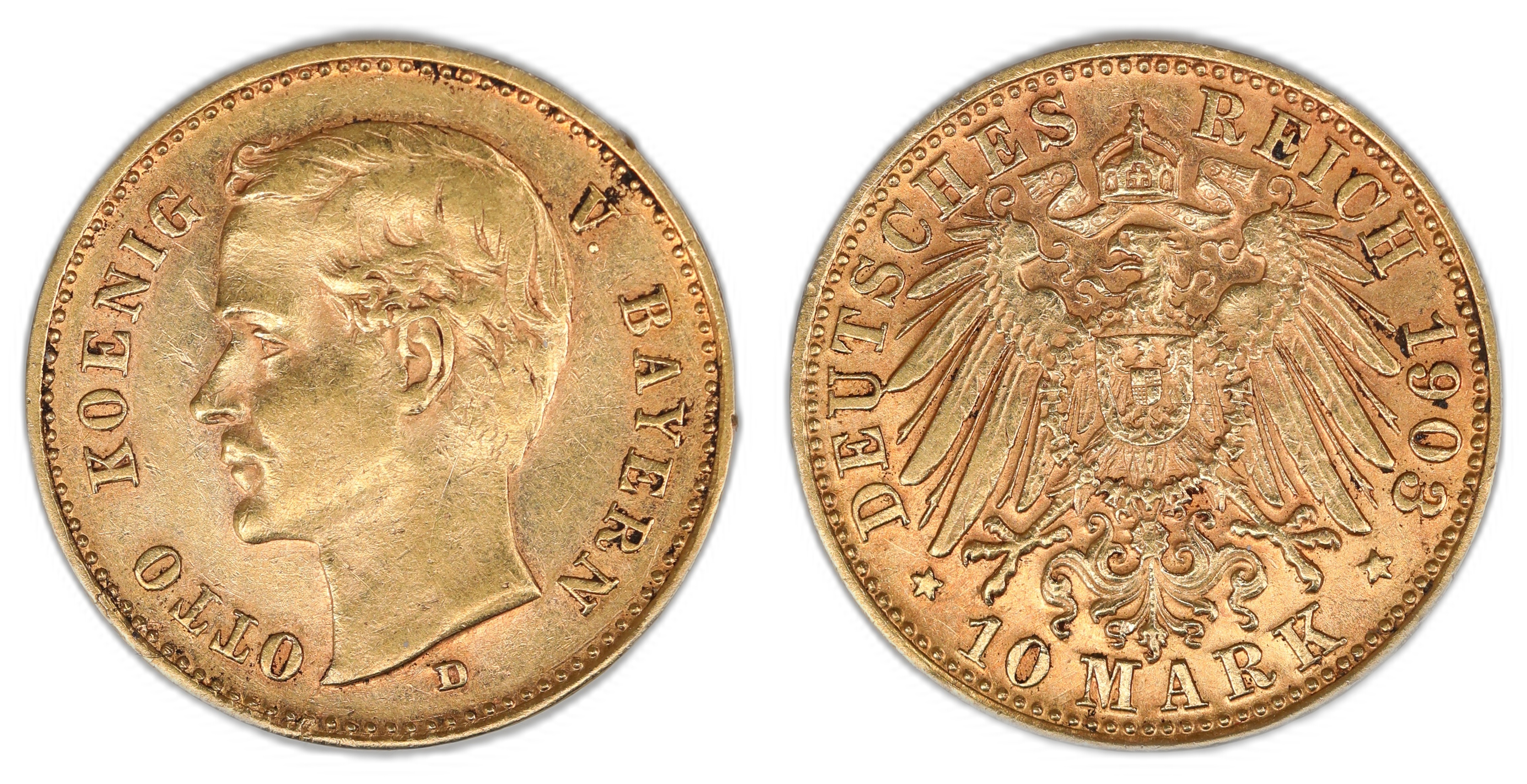 Germany, Bavaria 10 Mark 1903-D  Kv: XF