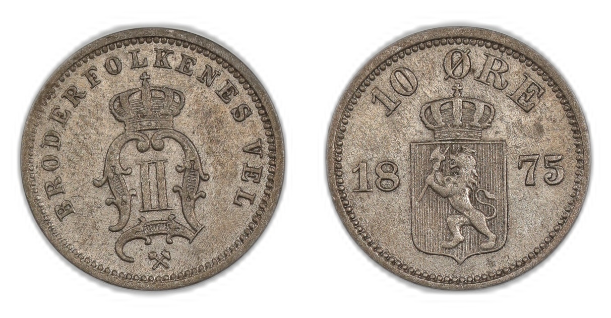 Norge 10 Øre 1875 Kv 1+ 