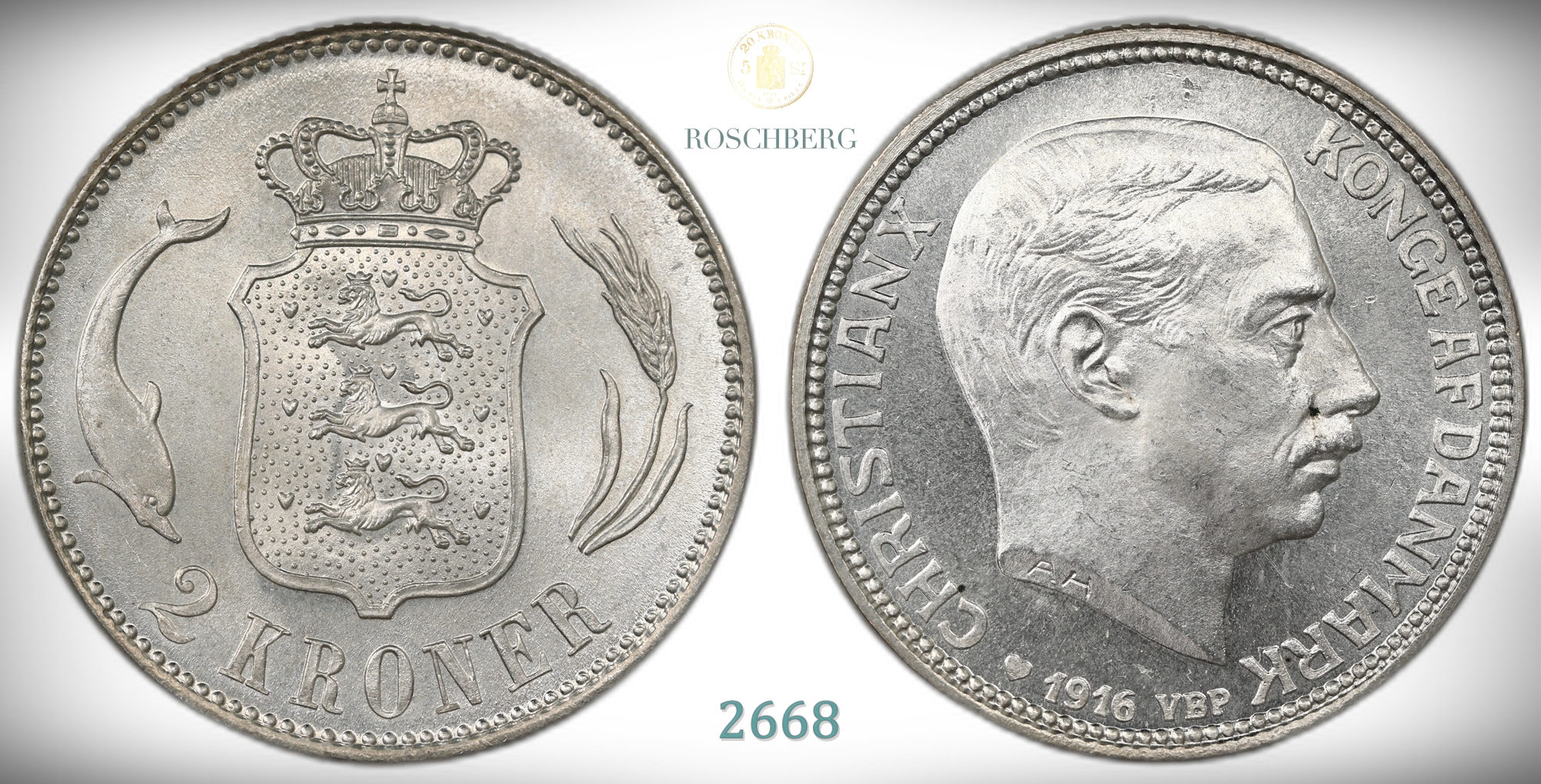 Danmark 2 Kroner 1916  Kv: 0
