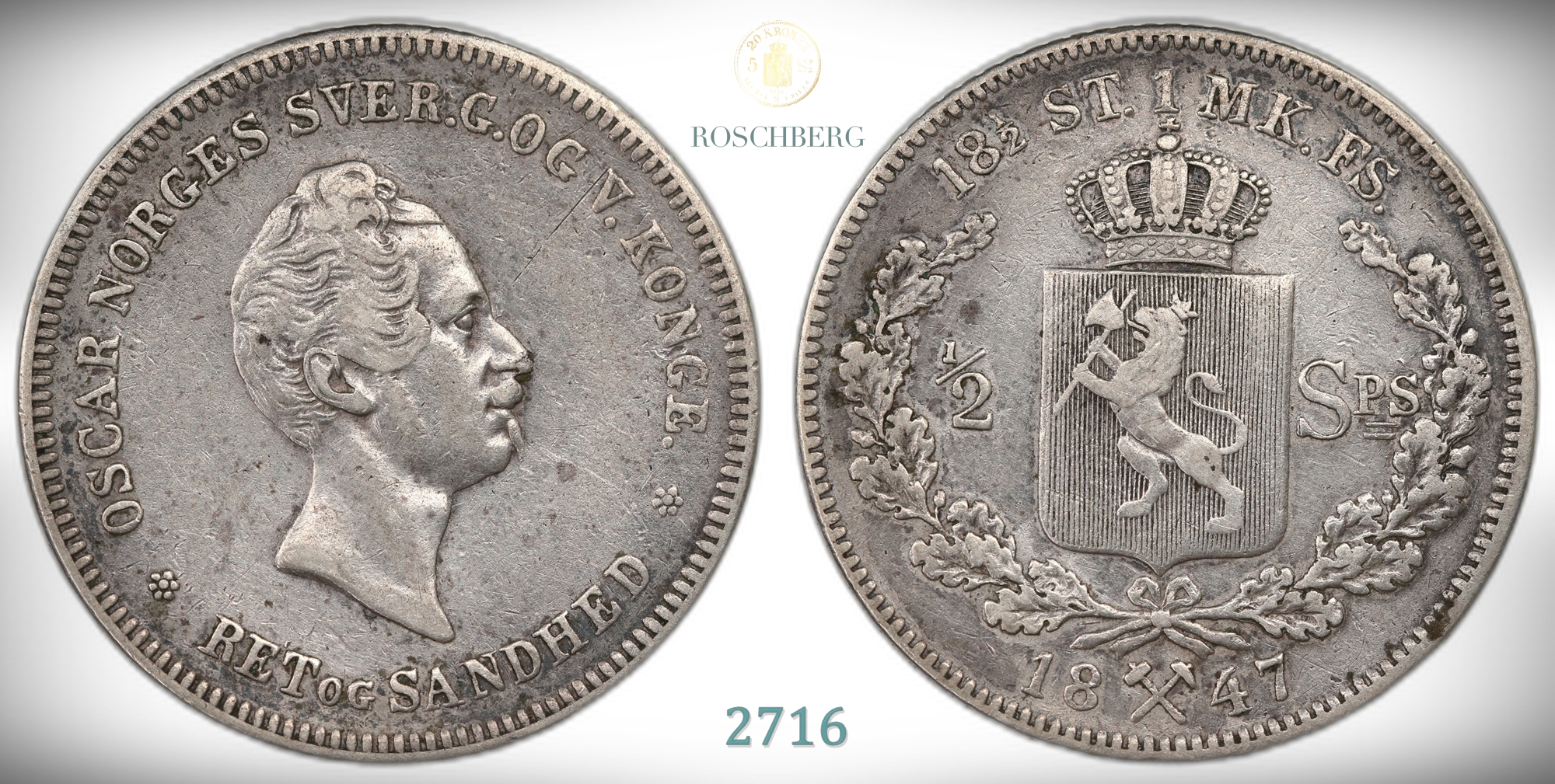 Norge 1/2 Speciedaler 1847  Kv: 1