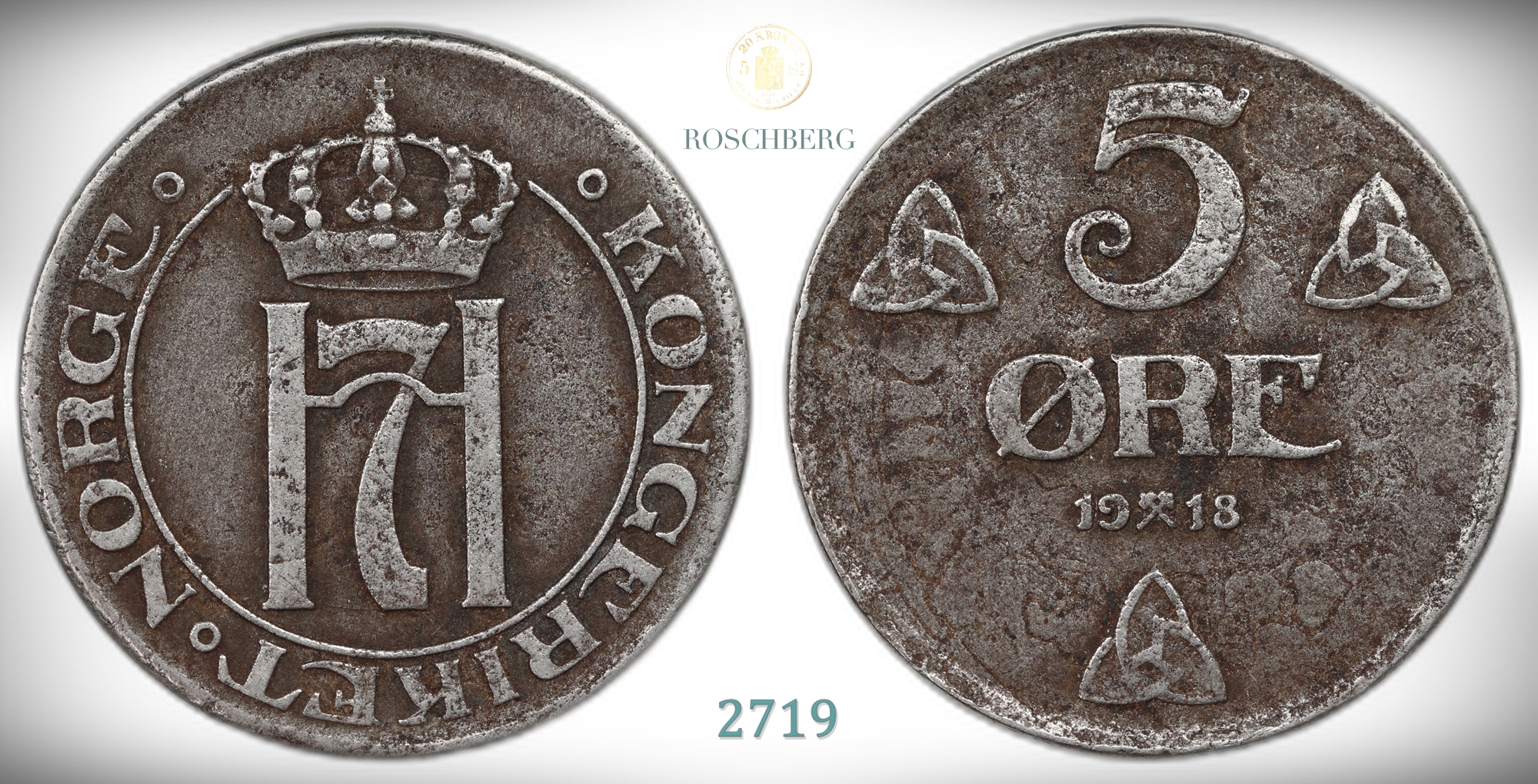 Norge 5 Øre 1918  Kv: 1/1-