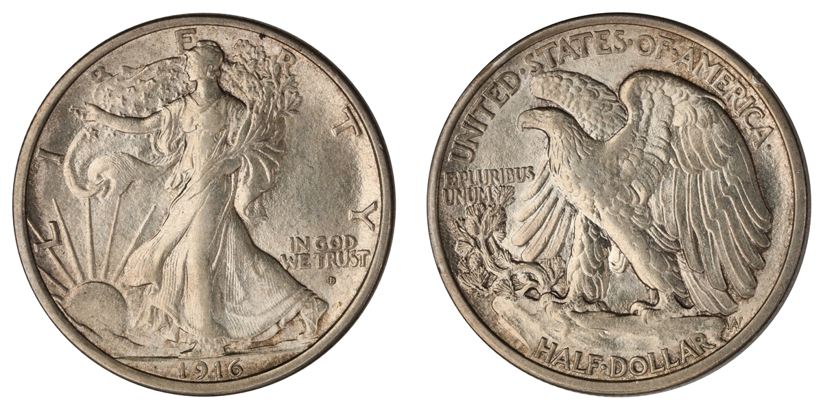 USA Walking Half Dollar 1916-D  Kv: AU/UNC