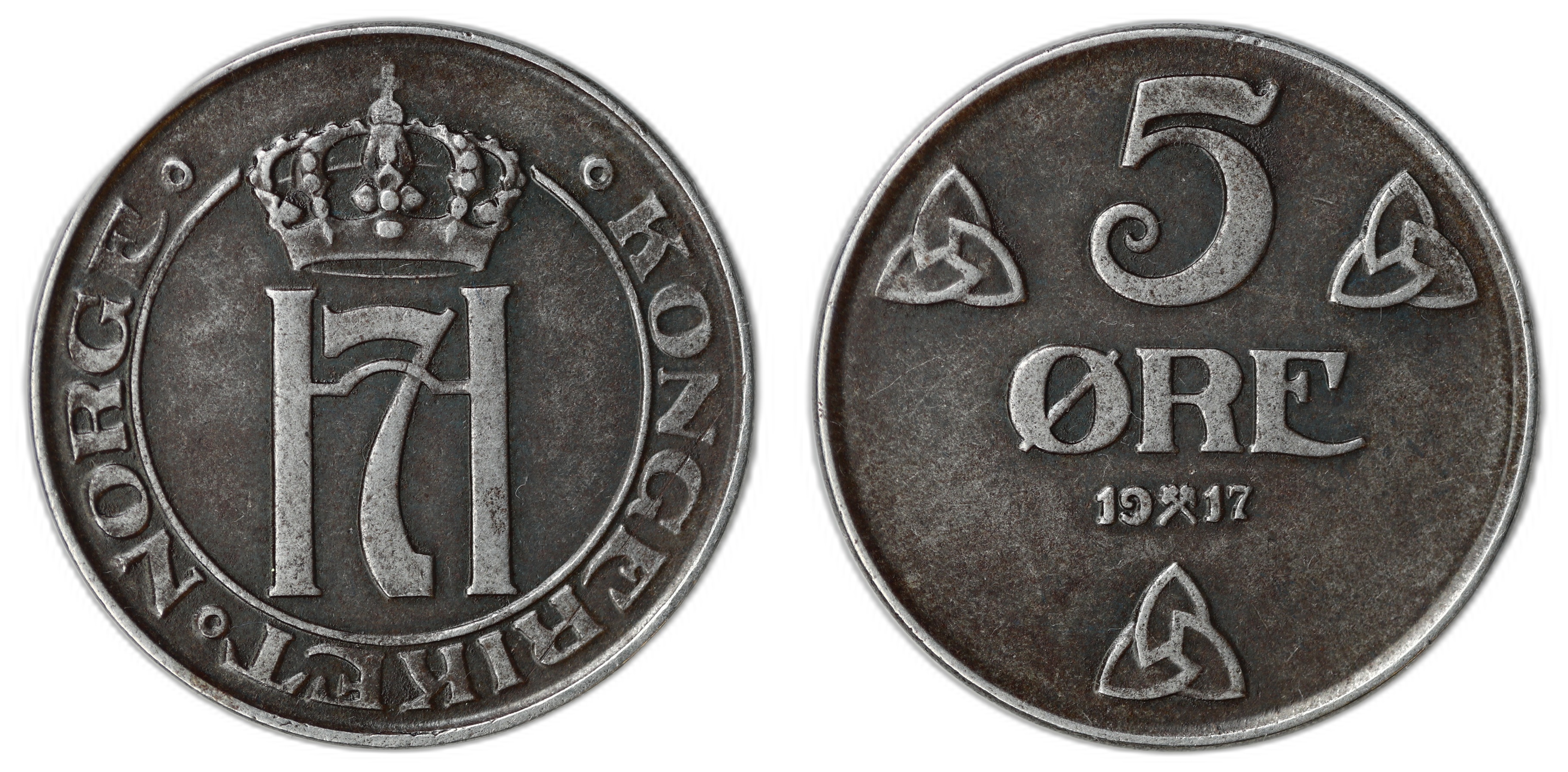 Norge 5 Øre 1917  Kv: 1+