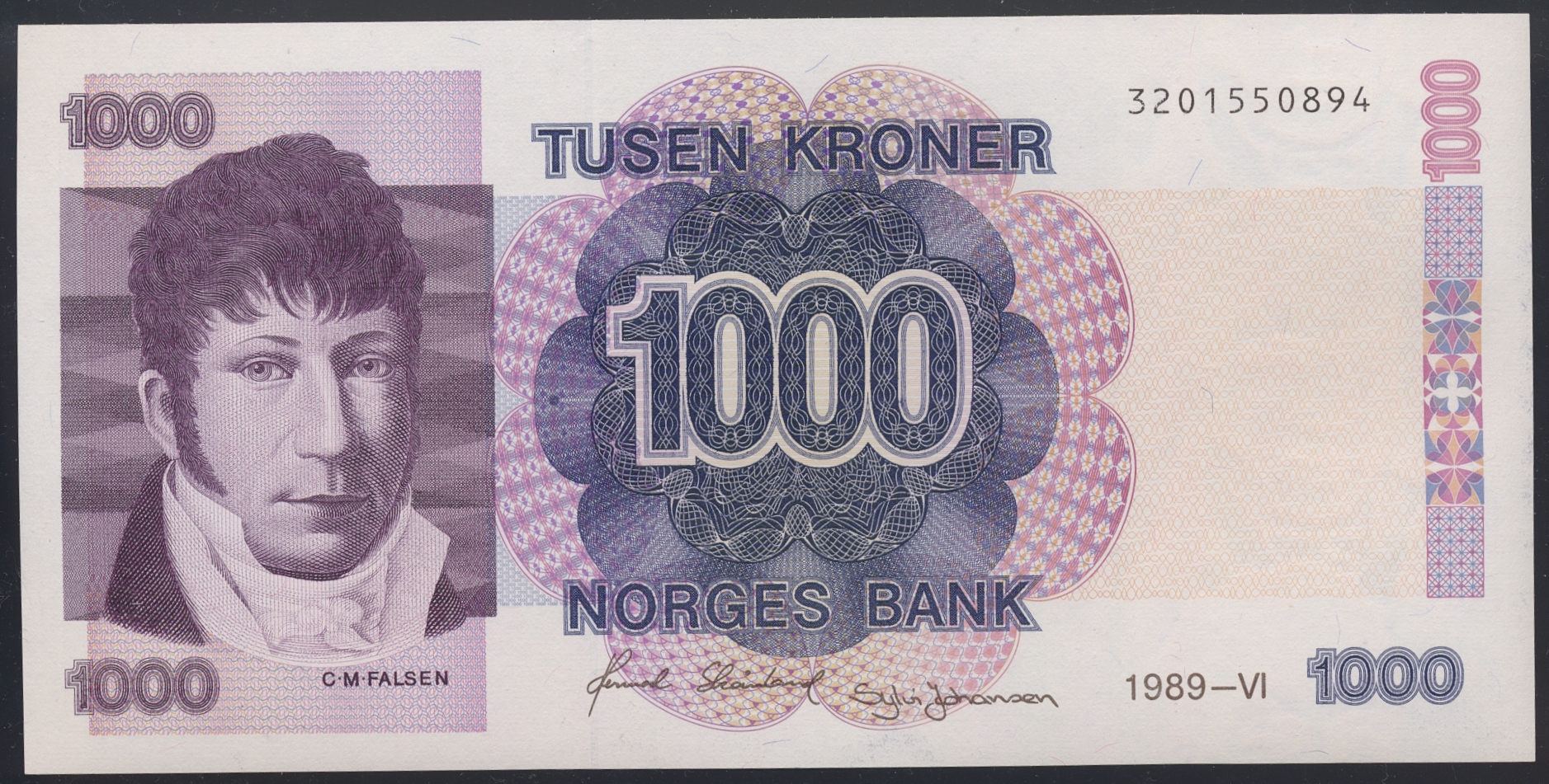 AUG26-2802 Norge 1000 Kroner 1989  Kv: 0