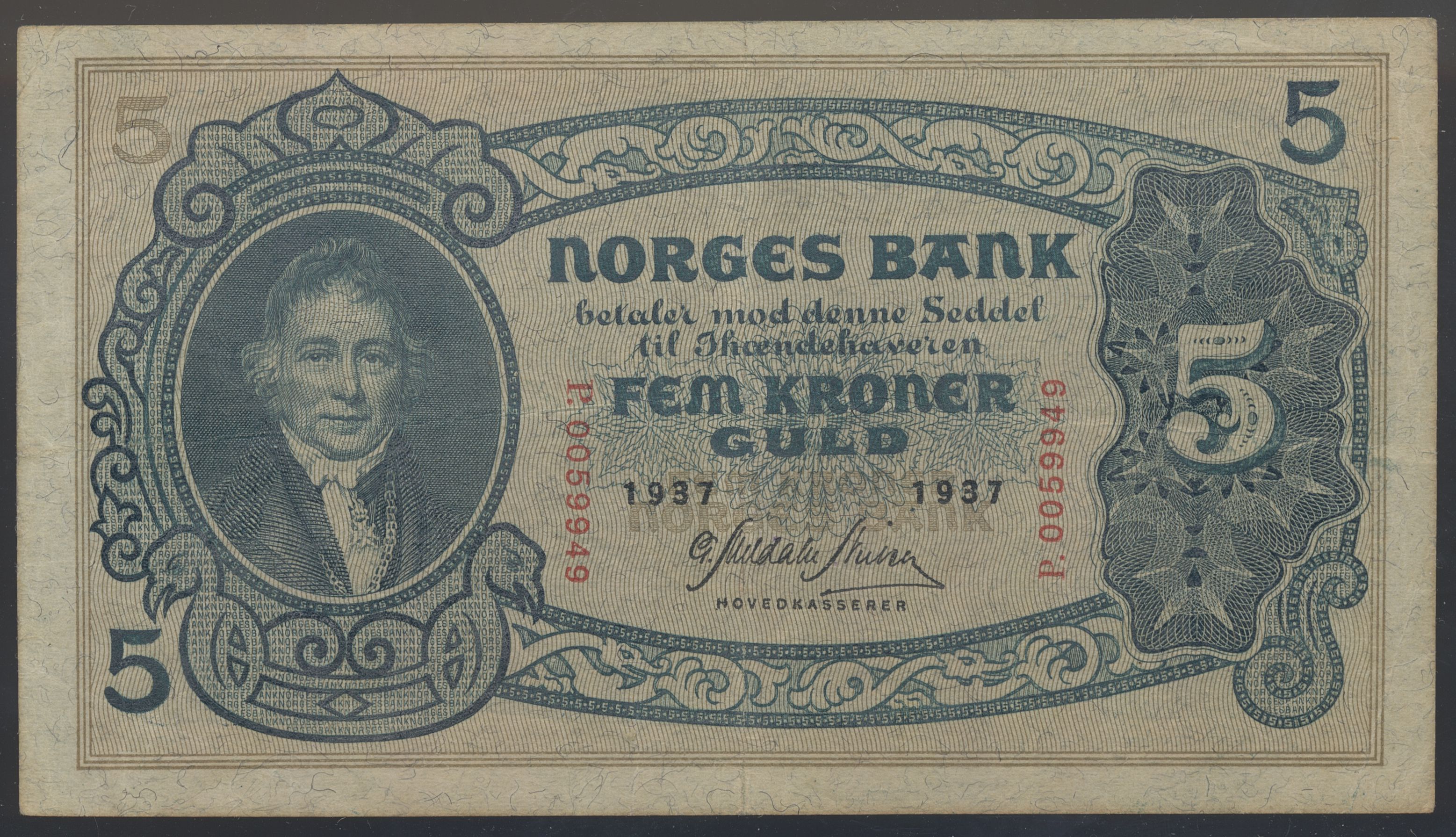5 Kroner 1937 P Kv 1 (VF)