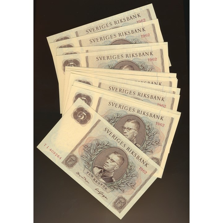 Sweden 5 Kronor 1962 TI, 15 pcs Concecutive Kv 0 (UNC)