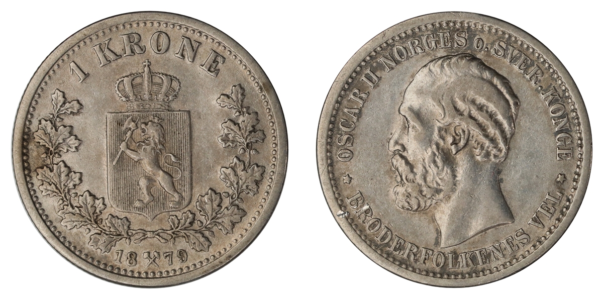 Norge 1 Krone 1879  Kv: 1+/01, lite riss