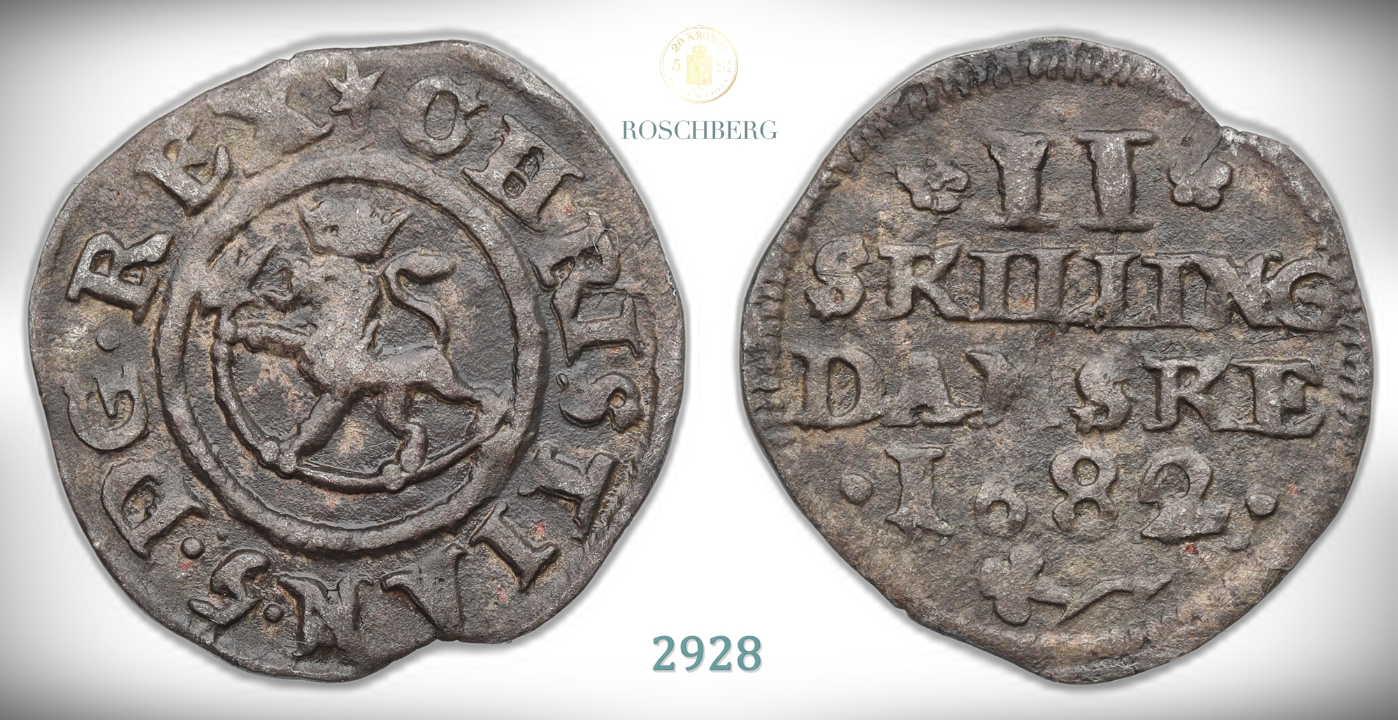 Norge 2 Skilling 1682  Kv: 1+