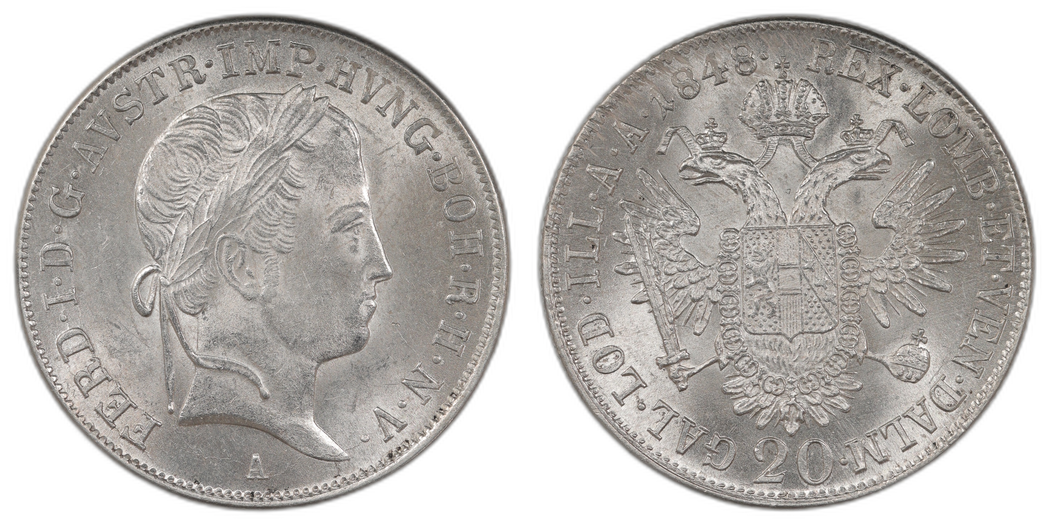 Austria 20 Kreuzer 1848-A UNC 600,- 