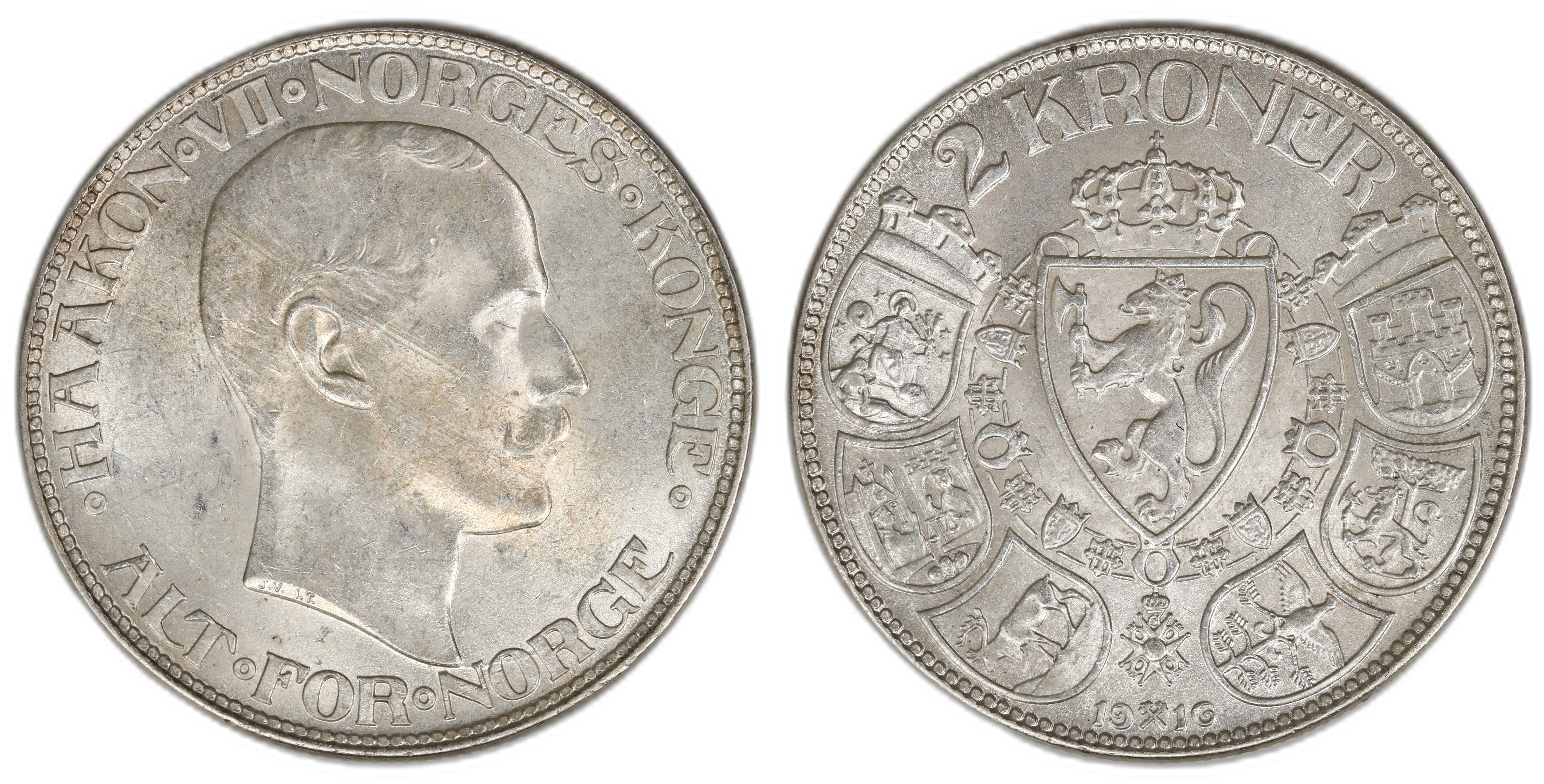 Norge 2 Kroner 1916  Kv: 01
