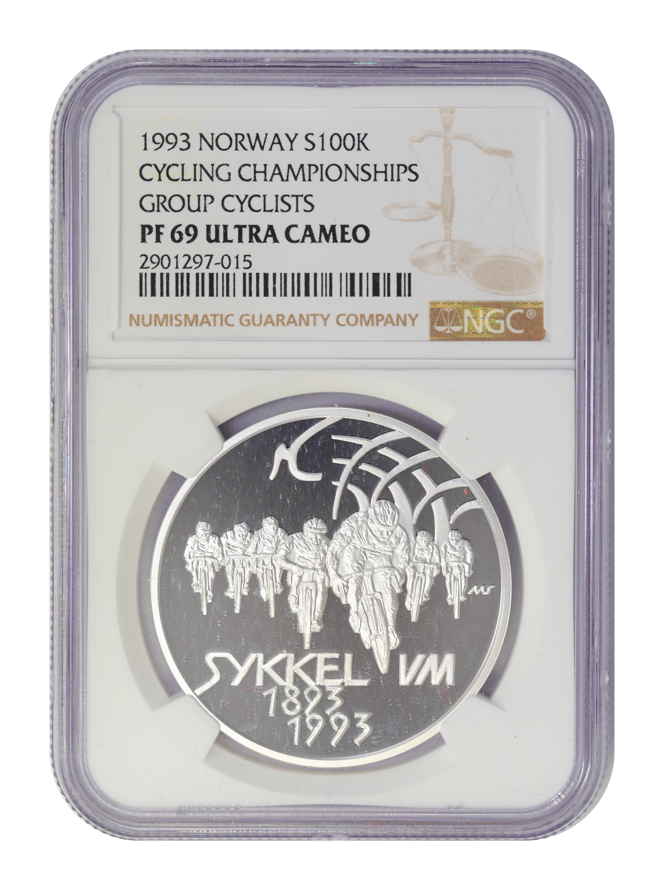 100 Kroner 1993 Cycling Championships NGC PF69UCAM