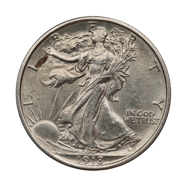USA  Half Dollar 1918 D AU Cleaned