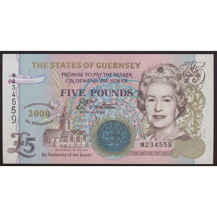Guernsey 5 Pounds 2000 Millennium Kv 0