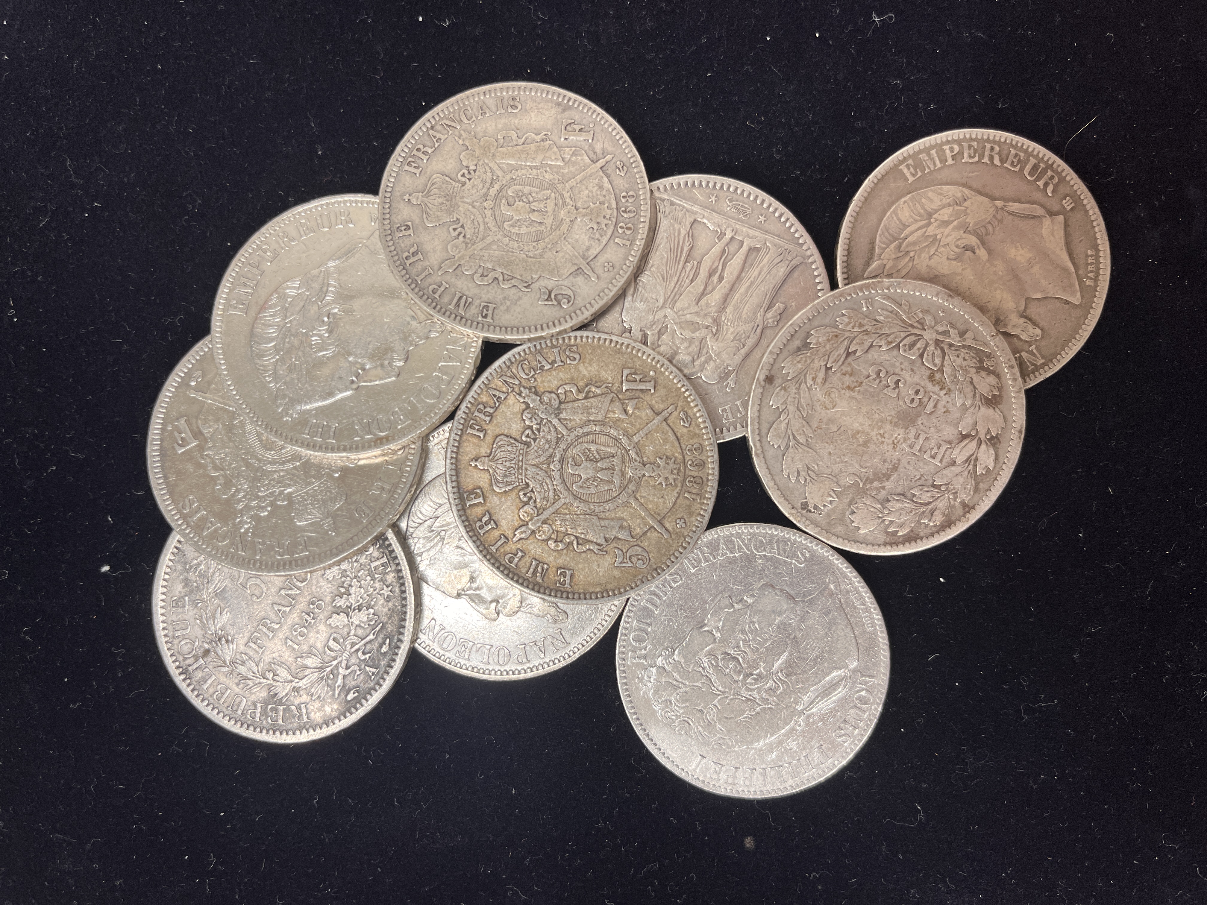 10 Stk. Frankrike 5 Francs 1833-1869
