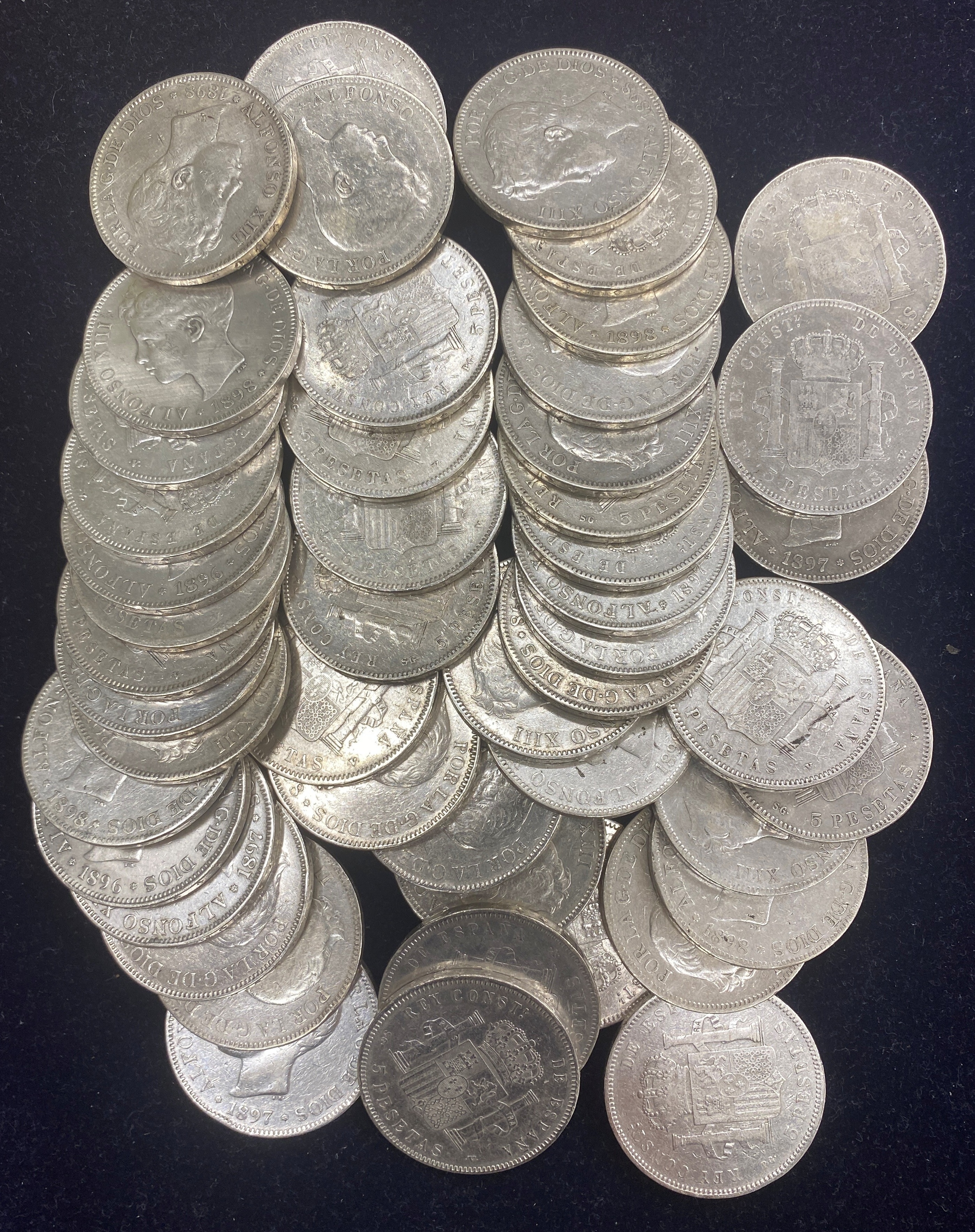 Spania Investeringsparti med 50 Stk 5 Pesetas 90% Sølv