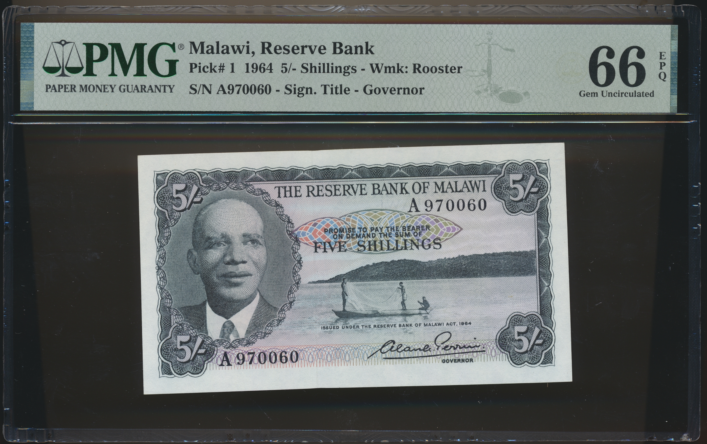 Malawi 5 Shillings 1964 PMG 66 EPQ