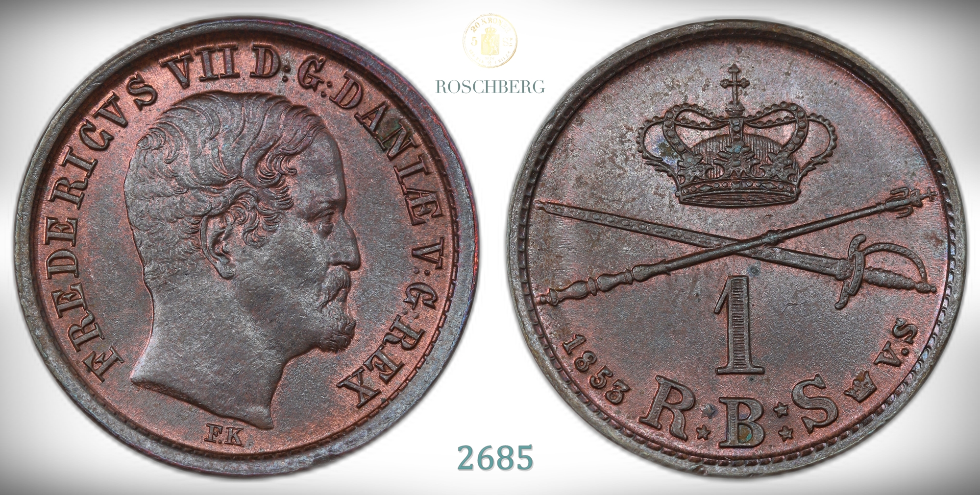 Danmark 1 Skilling 1853  Kv: 0