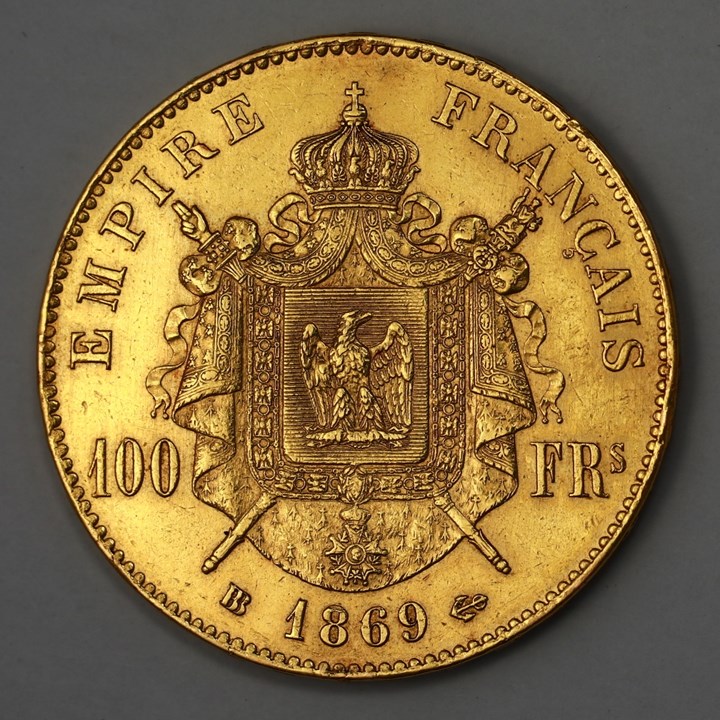 Frankrike 100 Francs 1869BB Kv 1+/01