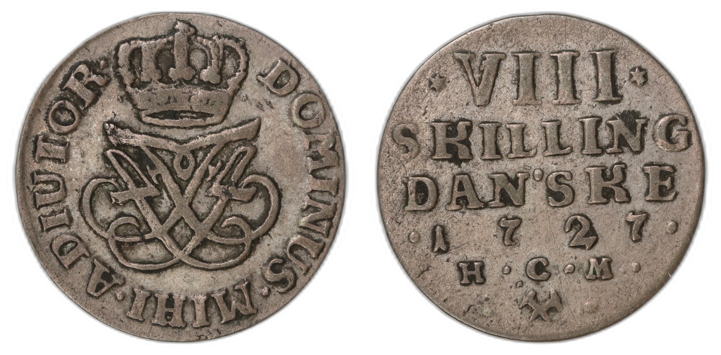 Norge 8 Skilling 1727 Kv 1