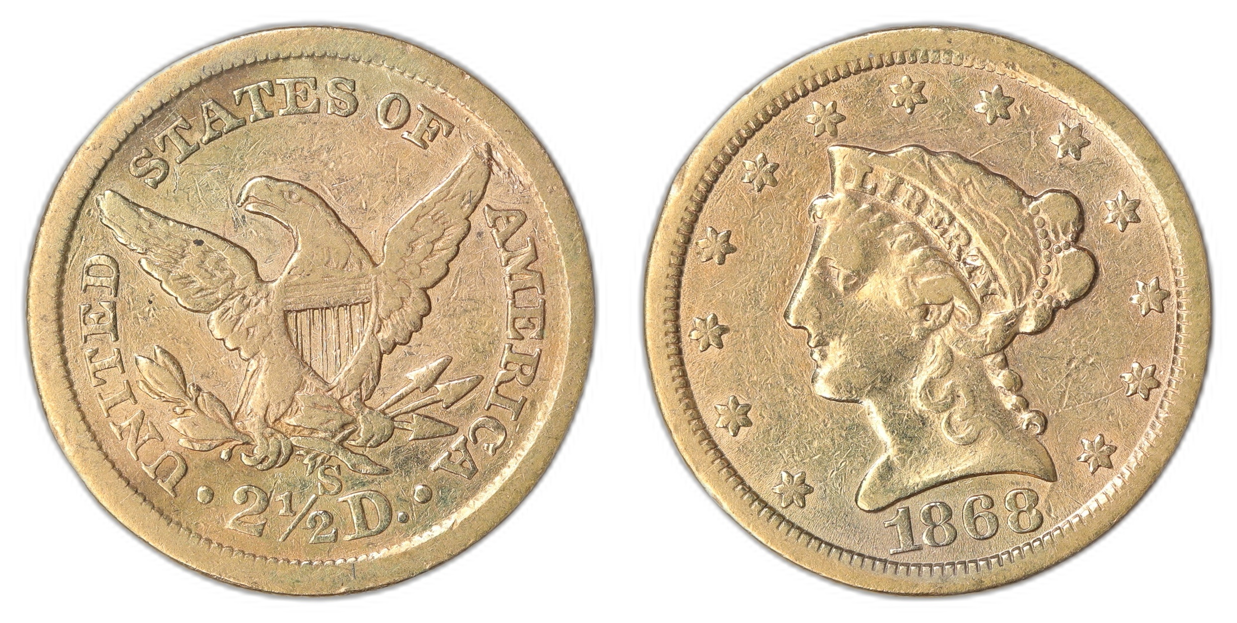 USA 2.5 Dollar 1858-S 3.76 gr fine Kv: VF