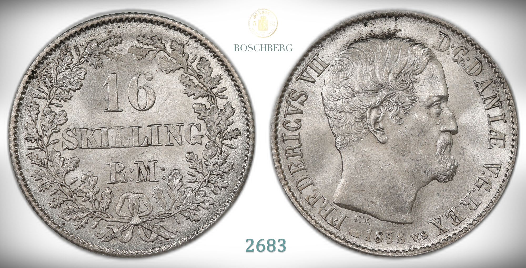 Danmark 16 Skilling 1858  Kv: 0