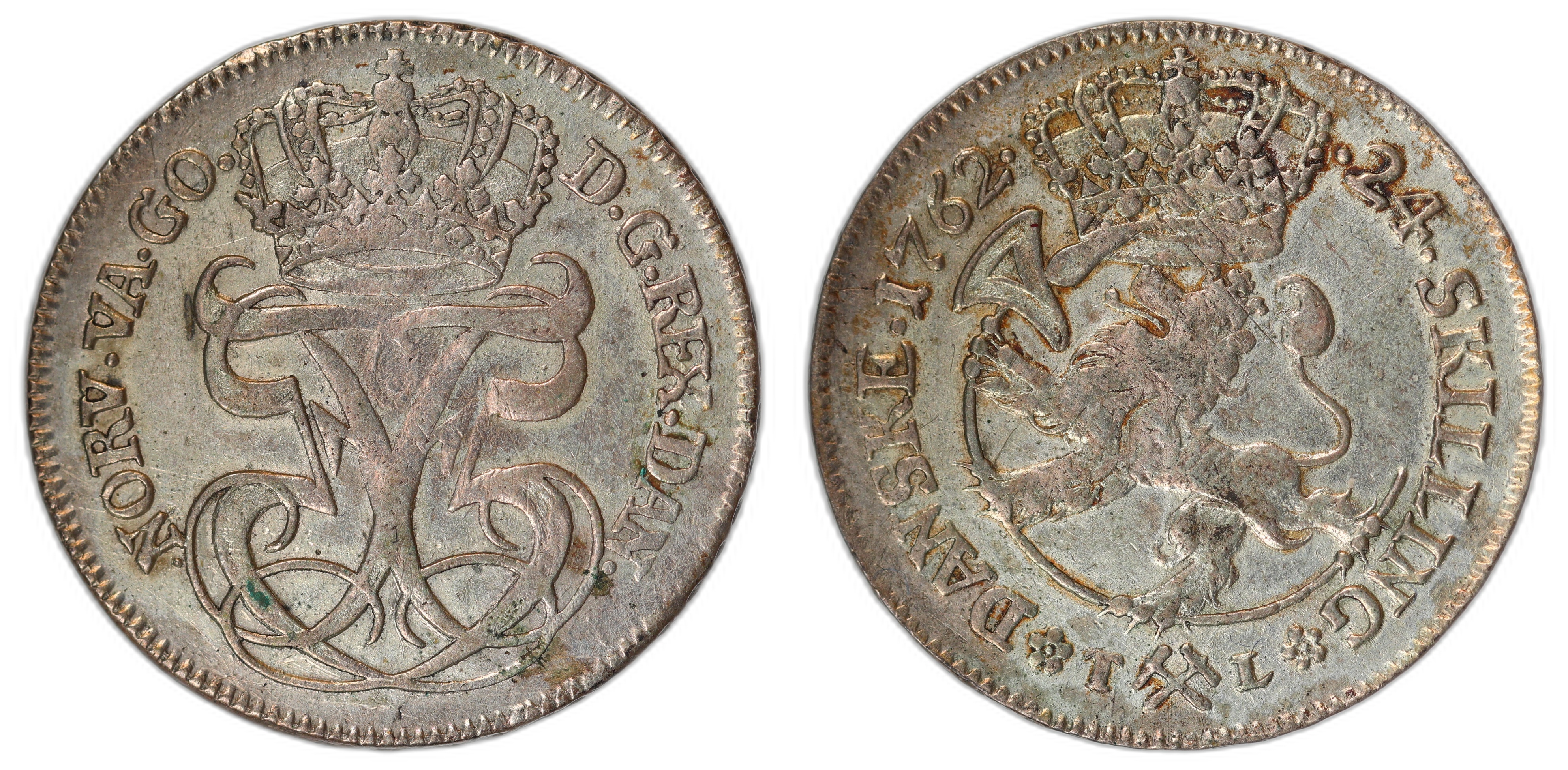 Norge 24 Skilling 1762-TL Kv: 1+ (XF)