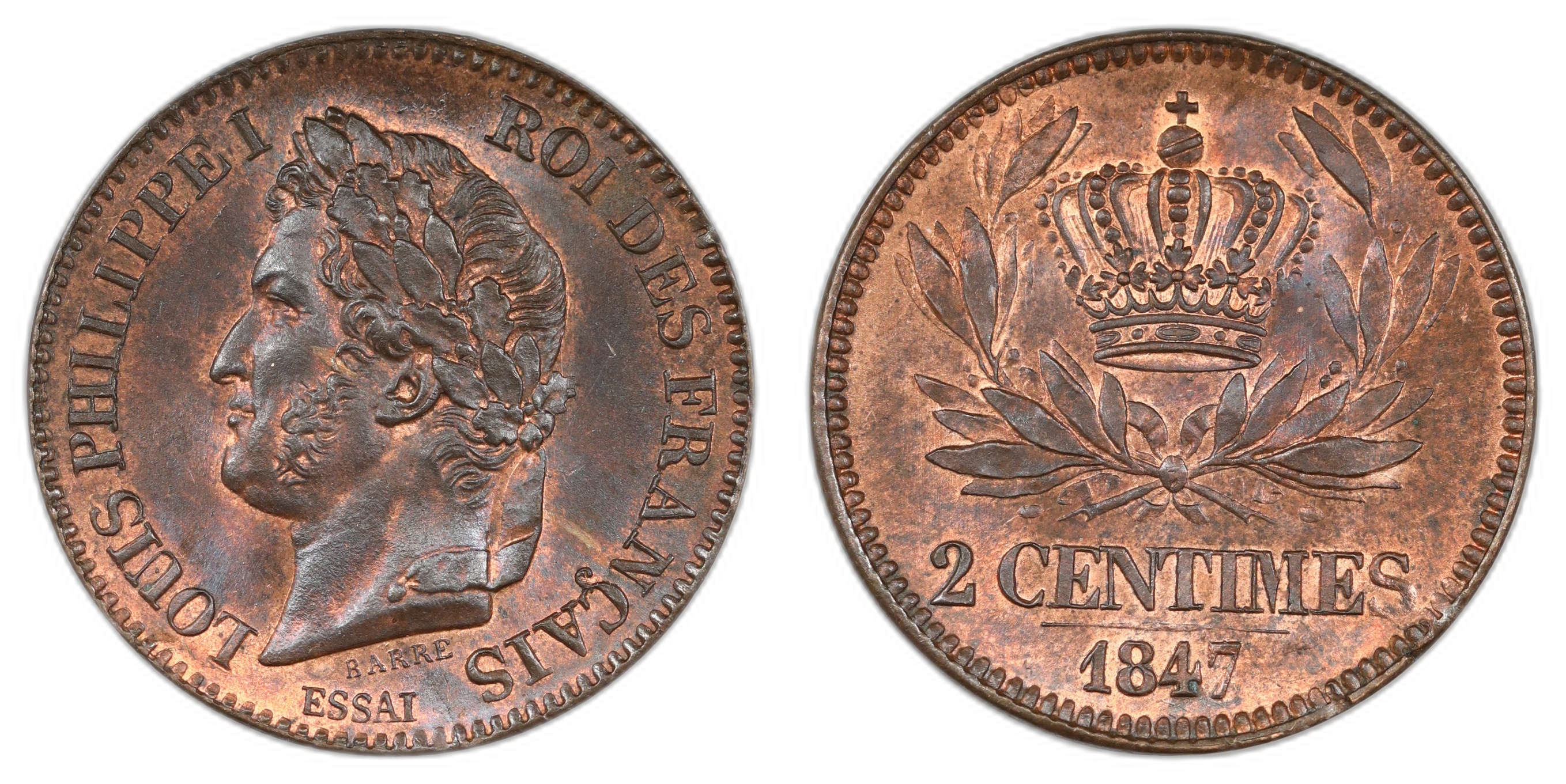 France 2 Centimes Essai 1847 Kv UNC