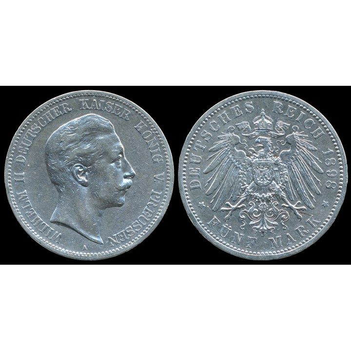 Germany - Prussia 5 Mark 1898 A XF, cleaned
