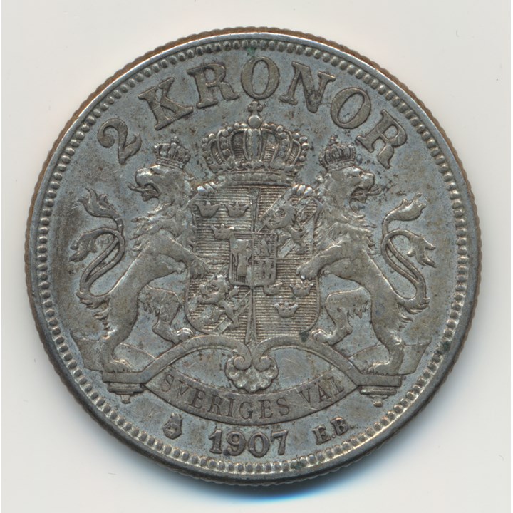 Sverige 2 Kronor 1907 Kv 1+