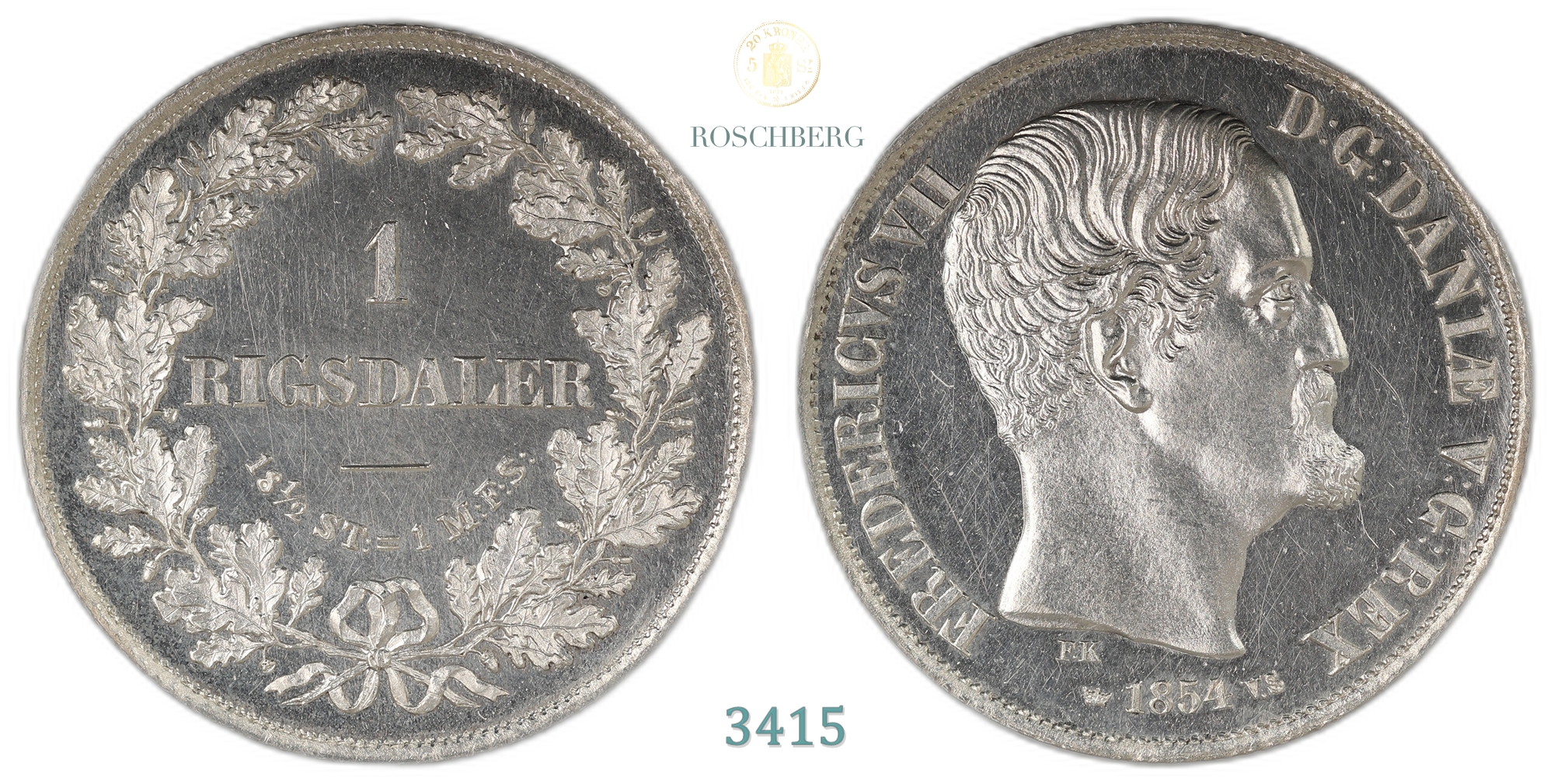 Danmark 1 Rigsdaler 1854  Kv: PROOFLIKE