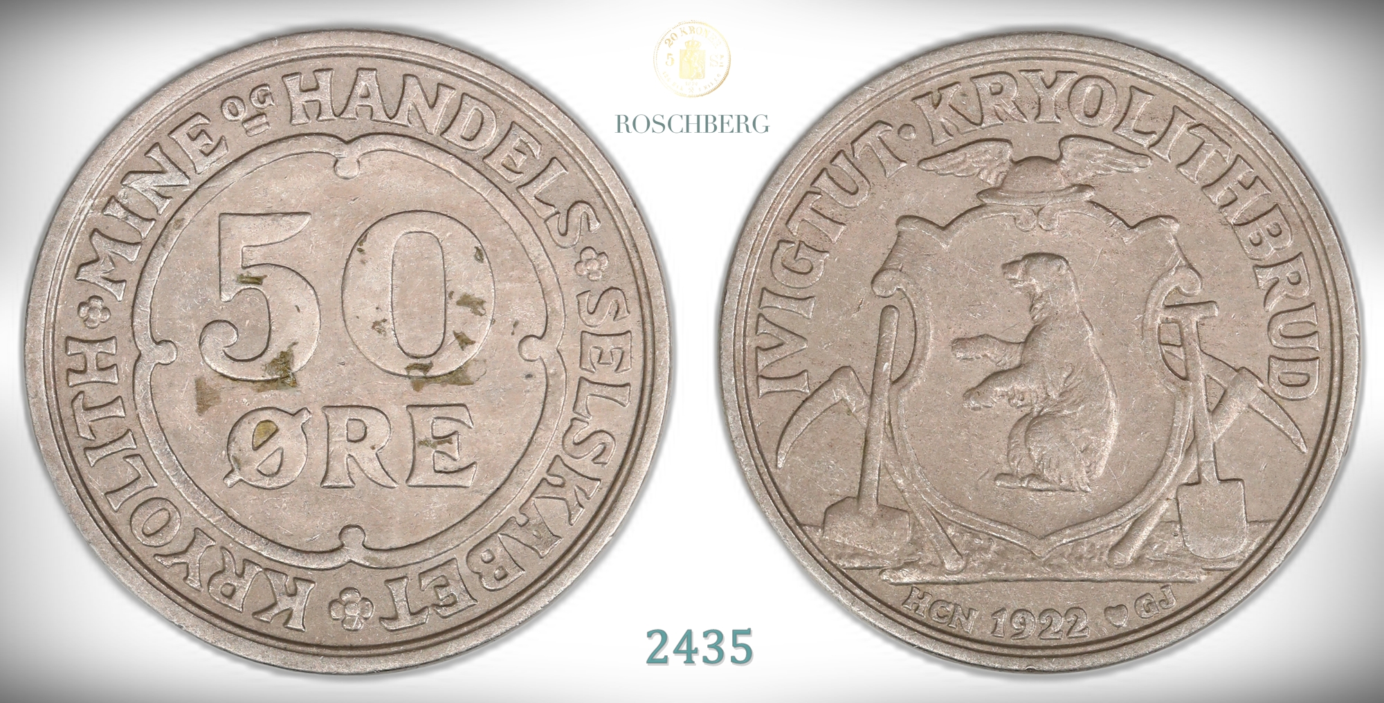 Grønland, Kryolith 50 Øre 1922  Kv: 1+