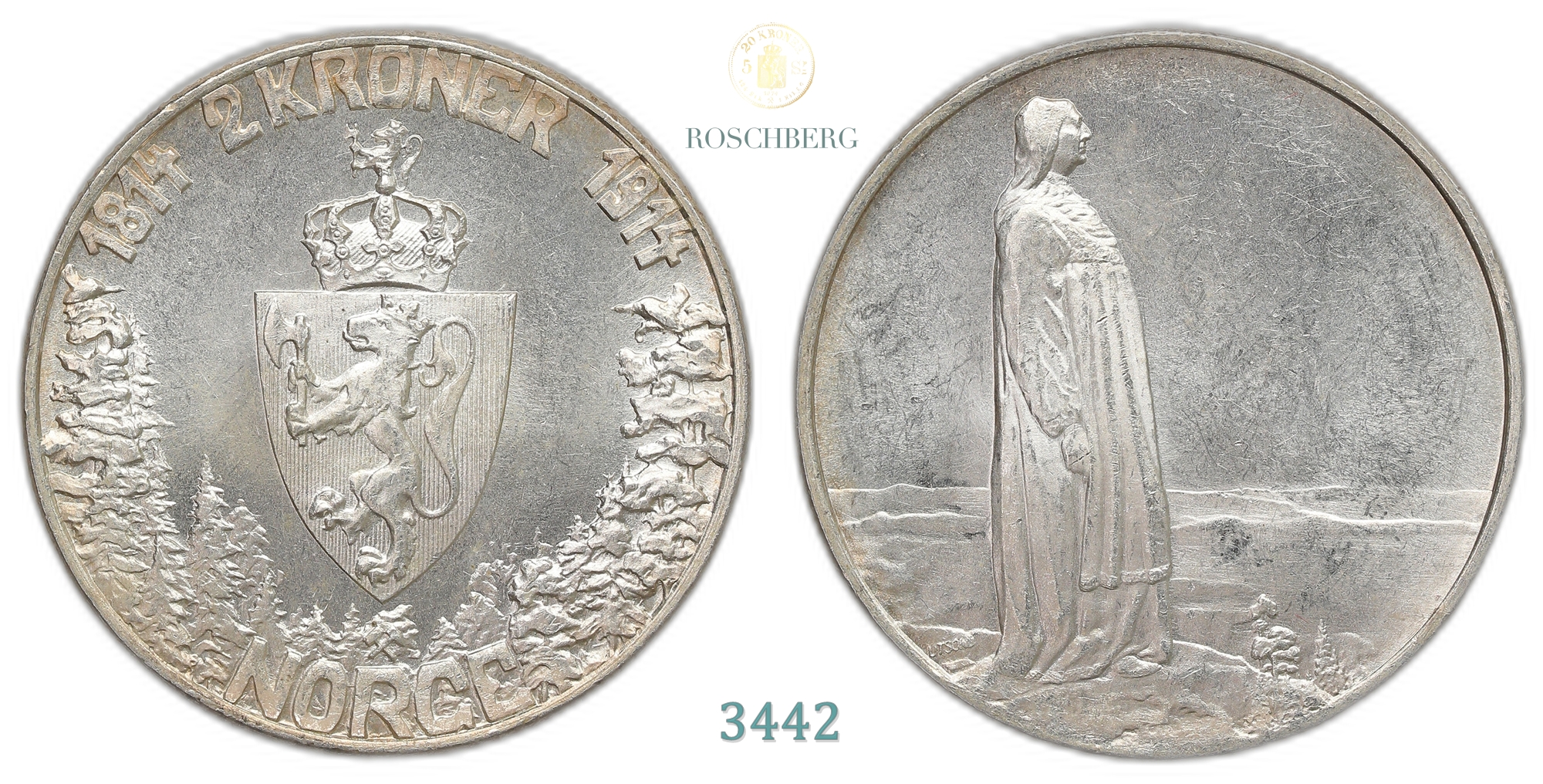Norge 2 Kroner 1914 Mor Norge Kv: 0/01