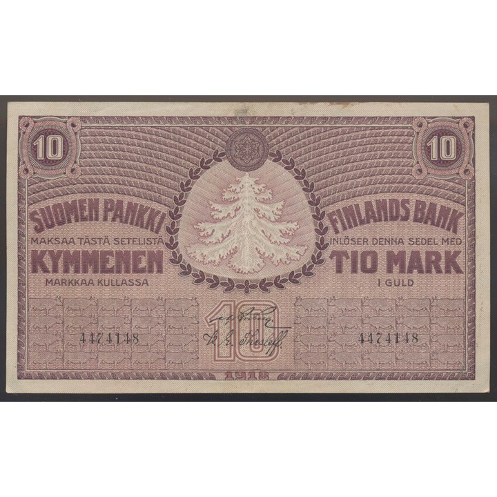 Finland 10 Markkaa 1918 XF, spots