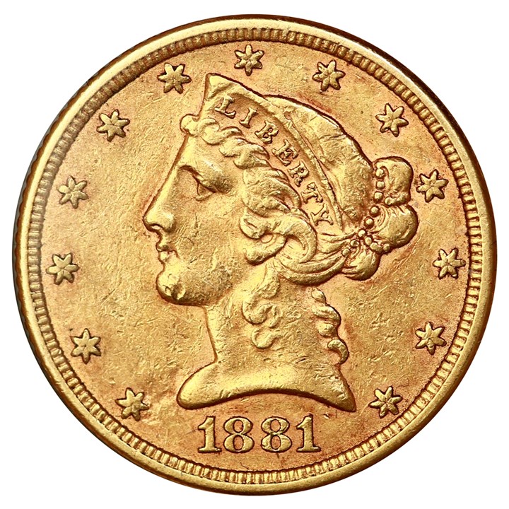 USA 5 Dollar Gull 1881 Kv 1+