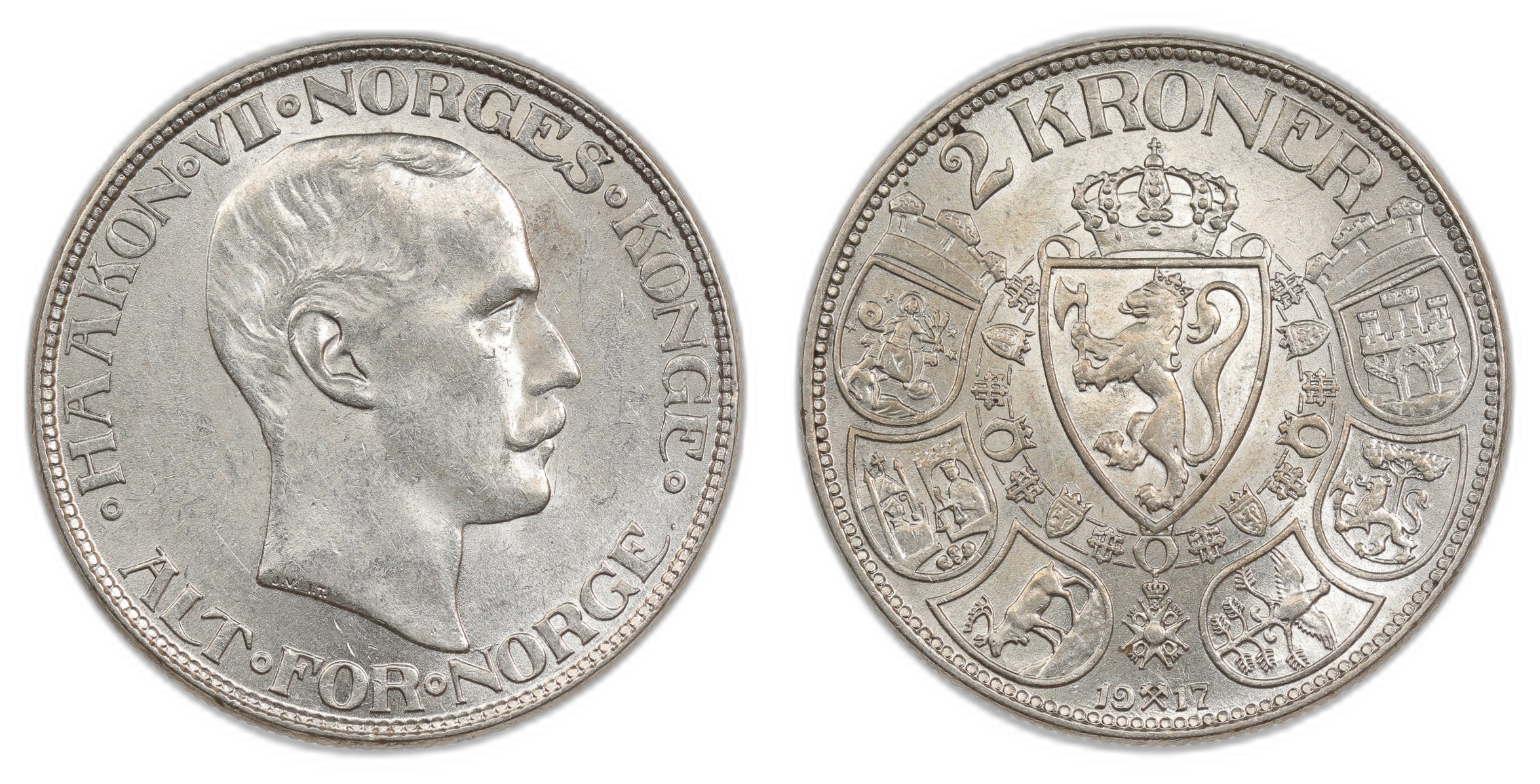 Norge 2 Kroner 1917 Kv 0/01