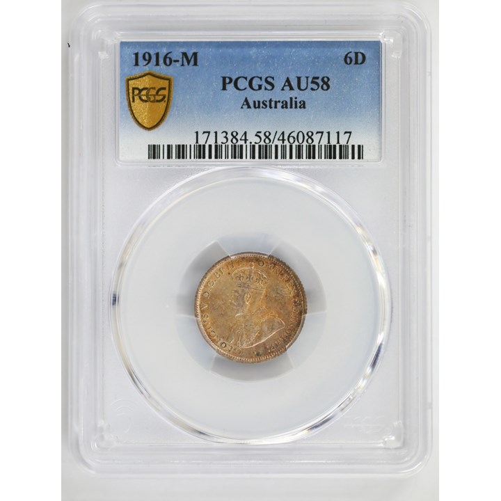 Australia 6 Pence 1916-M PCGS AU58