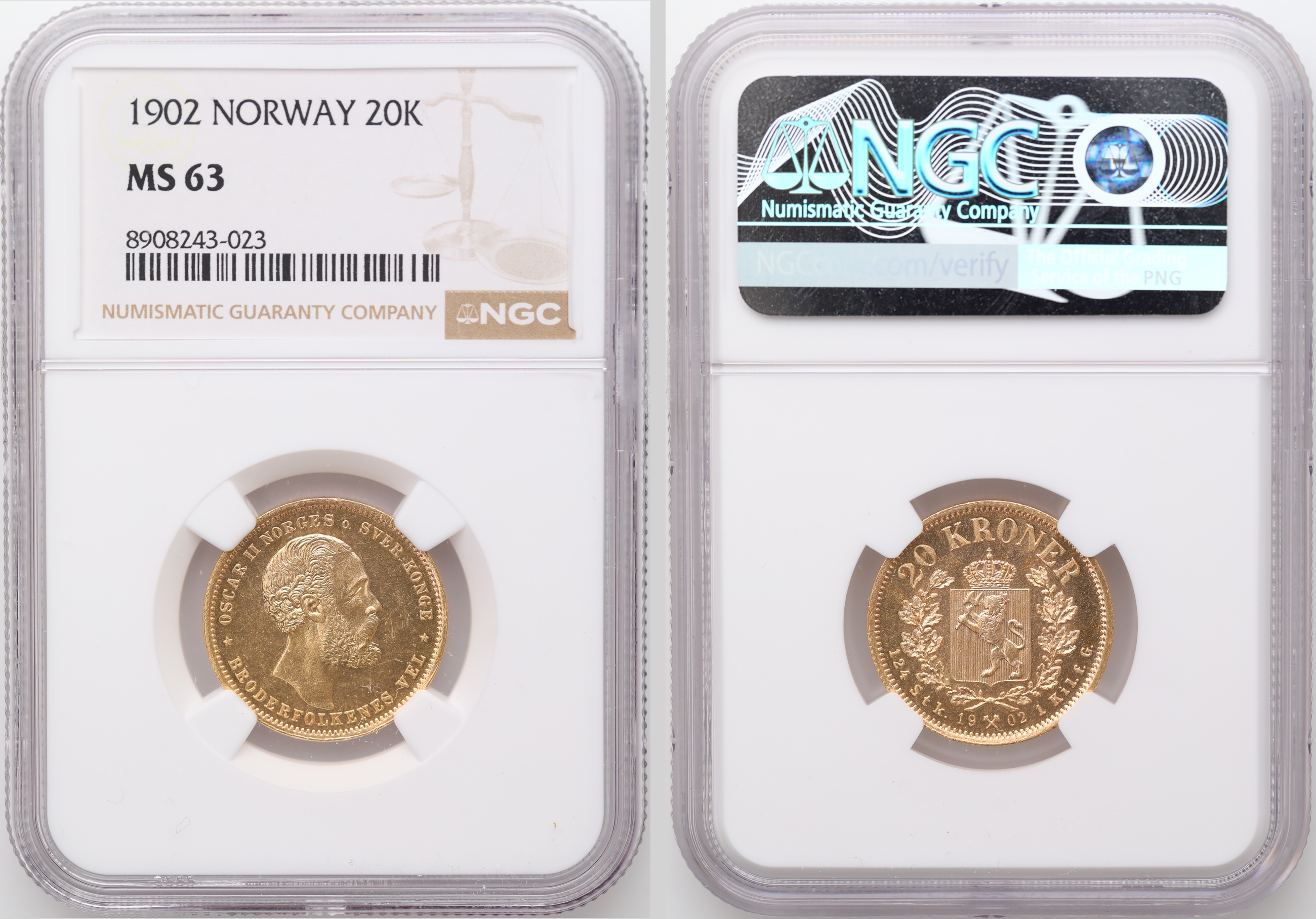 Norge 20 Kroner 1902  Kv: NGC MS63