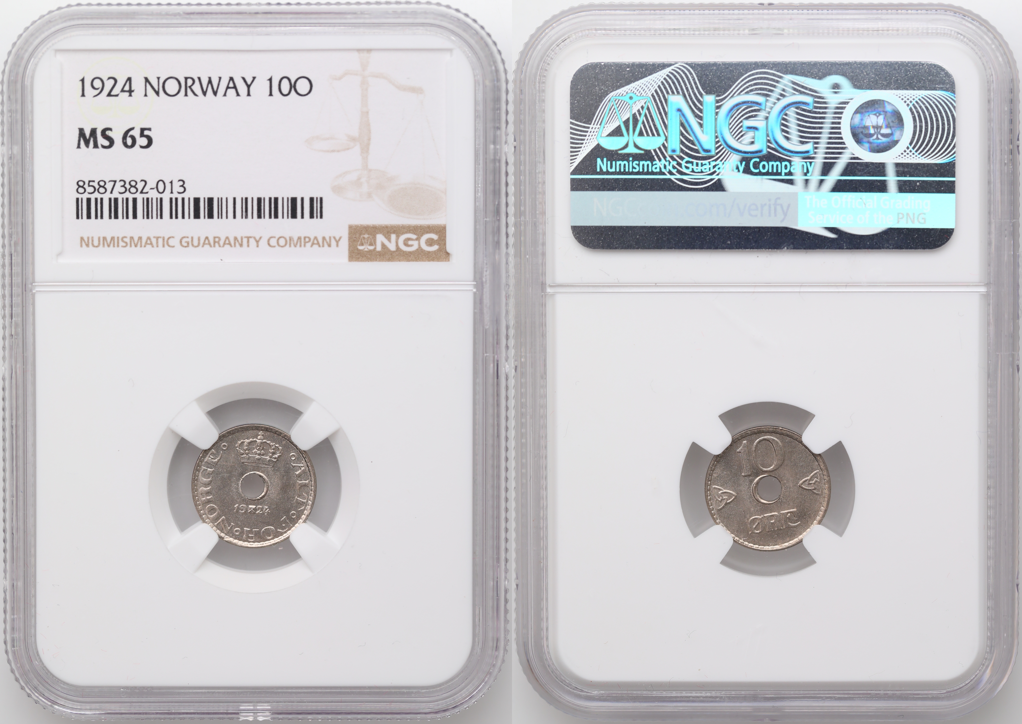 Norge 10 Øre 1924  Kv: NGC MS65