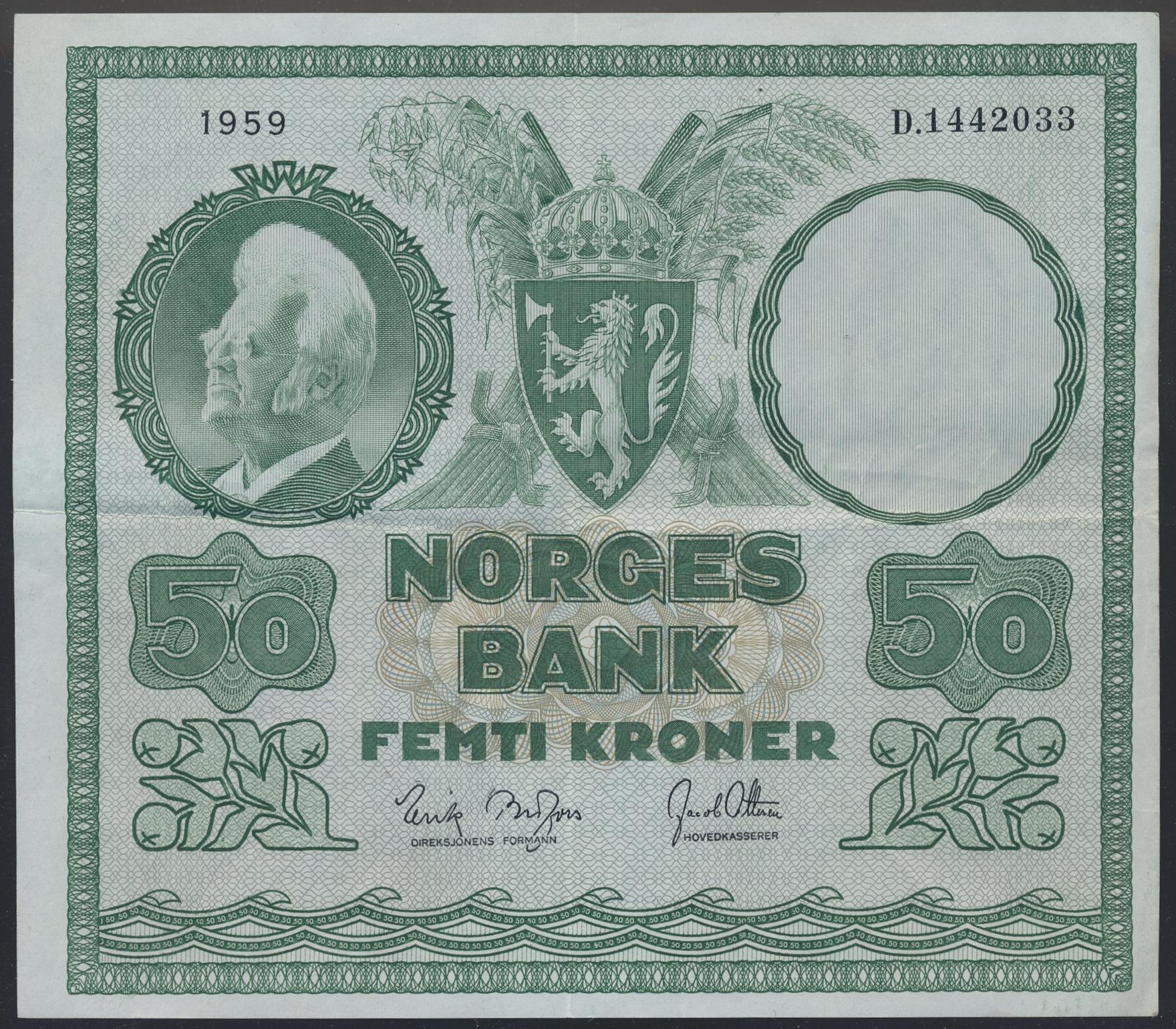 OKT26-2961 Norge 50 Kroner 1959 D  Kv: 1