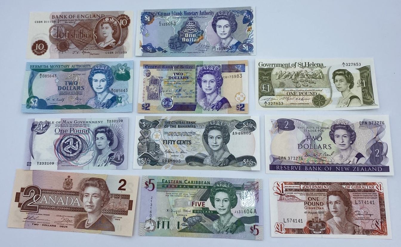 QEII Collection of 11 Different Notes UNC