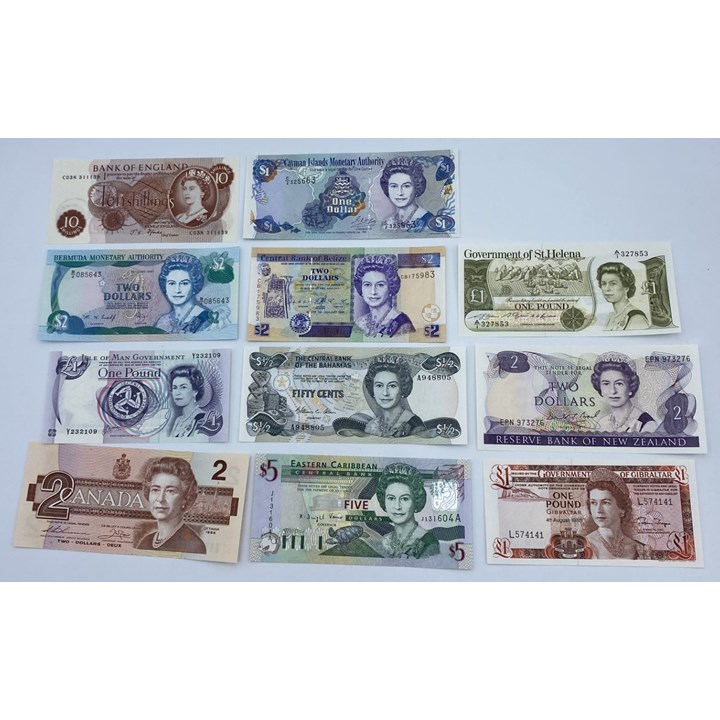 QEII Collection of 11 Different Notes UNC