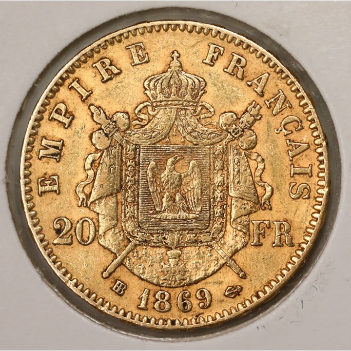 Frankrike 20 Francs 1869BB B Kv 1+